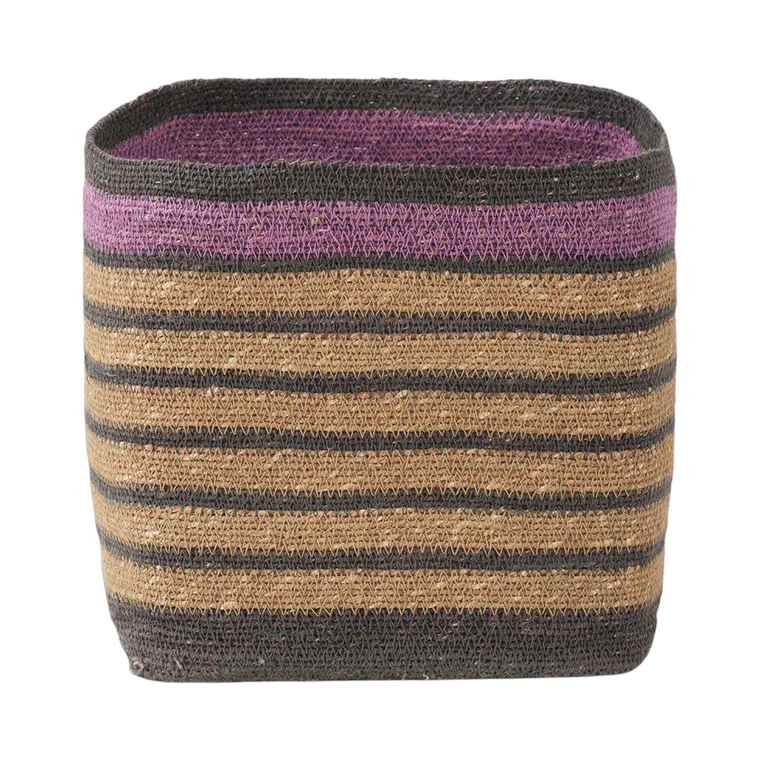 Seagrass Natural, Grey and Lilac Stripe Square Basket-0