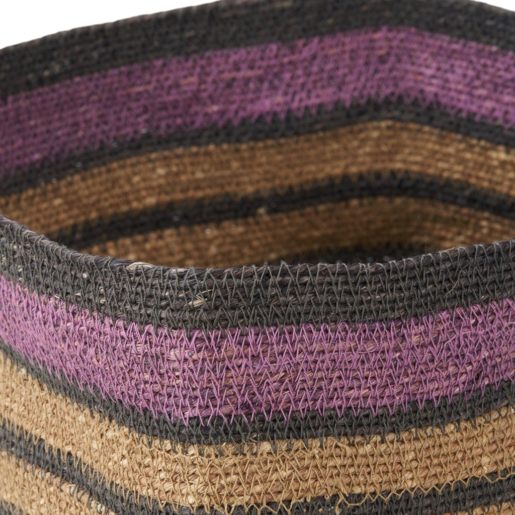 Seagrass Natural, Grey and Lilac Stripe Square Basket-1