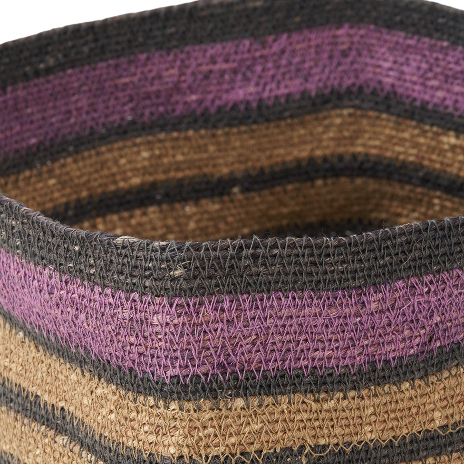 Seagrass Natural, Grey and Lilac Stripe Square Basket-1