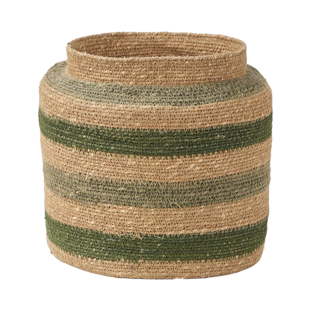 Seagrass Natural, Green and Sage Stripe Round Basket-0