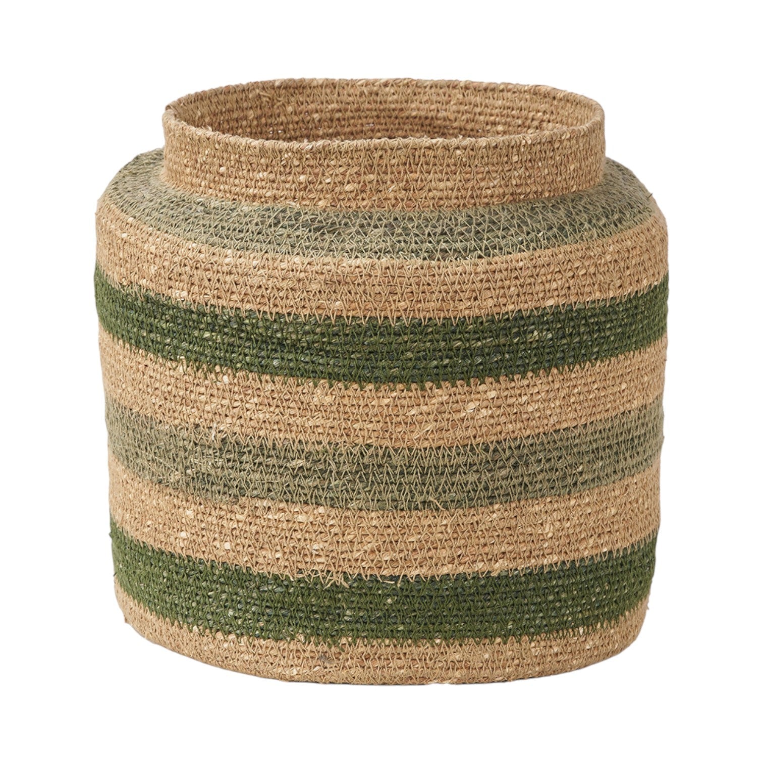 Seagrass Natural, Green and Sage Stripe Round Basket-0