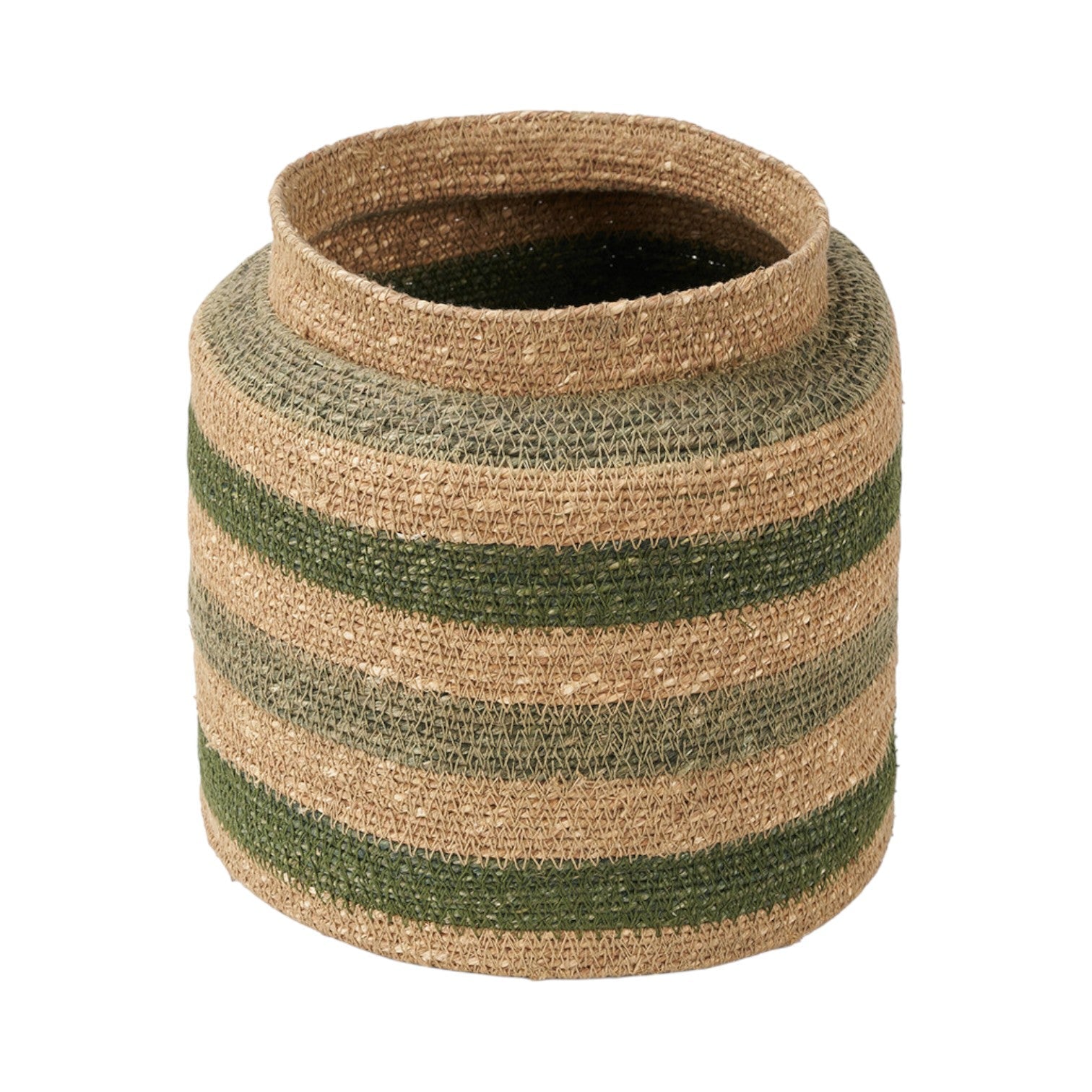 Seagrass Natural, Green and Sage Stripe Round Basket-2