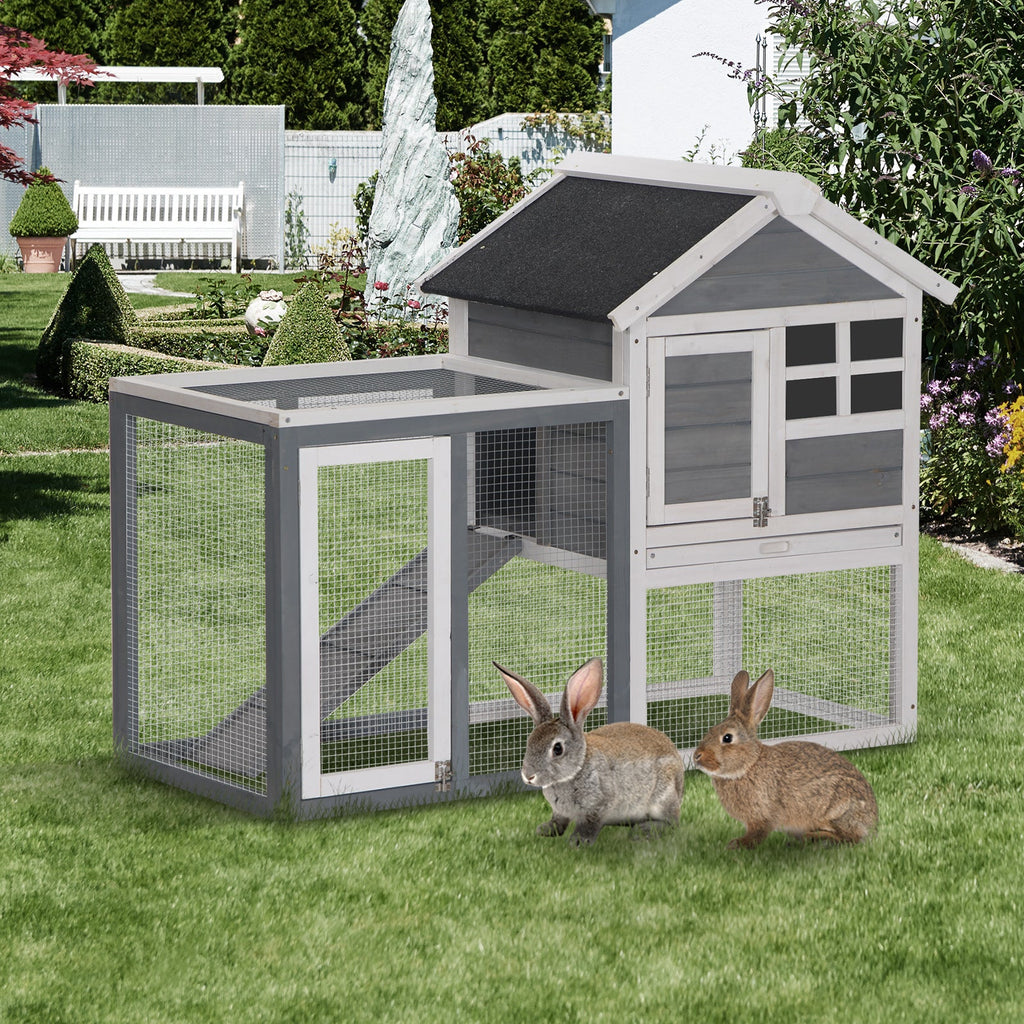 2 Tier Wooden Rabbit Guinea Pig Hutch Guinea Pig Cage Bunny Cage Pull Out Tray Small Animal House w/ Ramp 122 x 62.6 x 92 cm-1