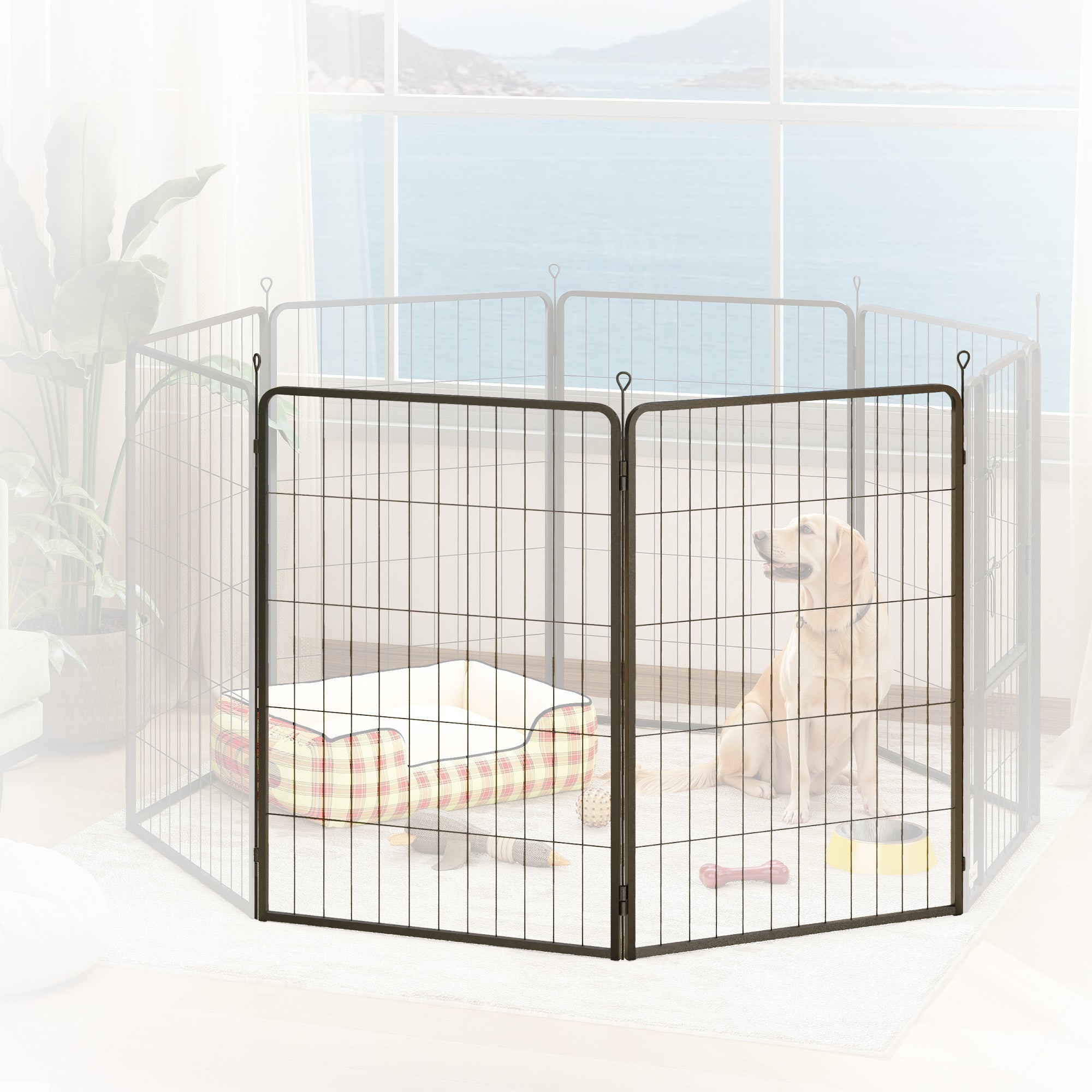 2 Piece Dog Pen Expansion Pack for 100cm High Animal Pen with 3 Connecting Stakes-1