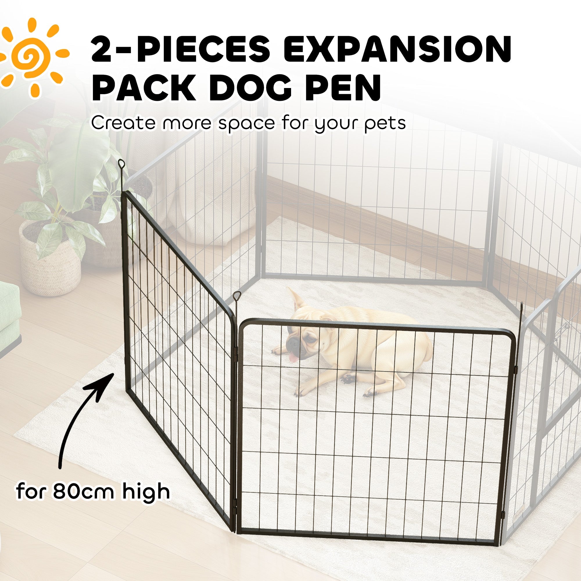 2 Piece Dog Pen Expansion Pack for 80cm High Pet Playpen with 3 Stakes, for Small and Medium Dogs-3