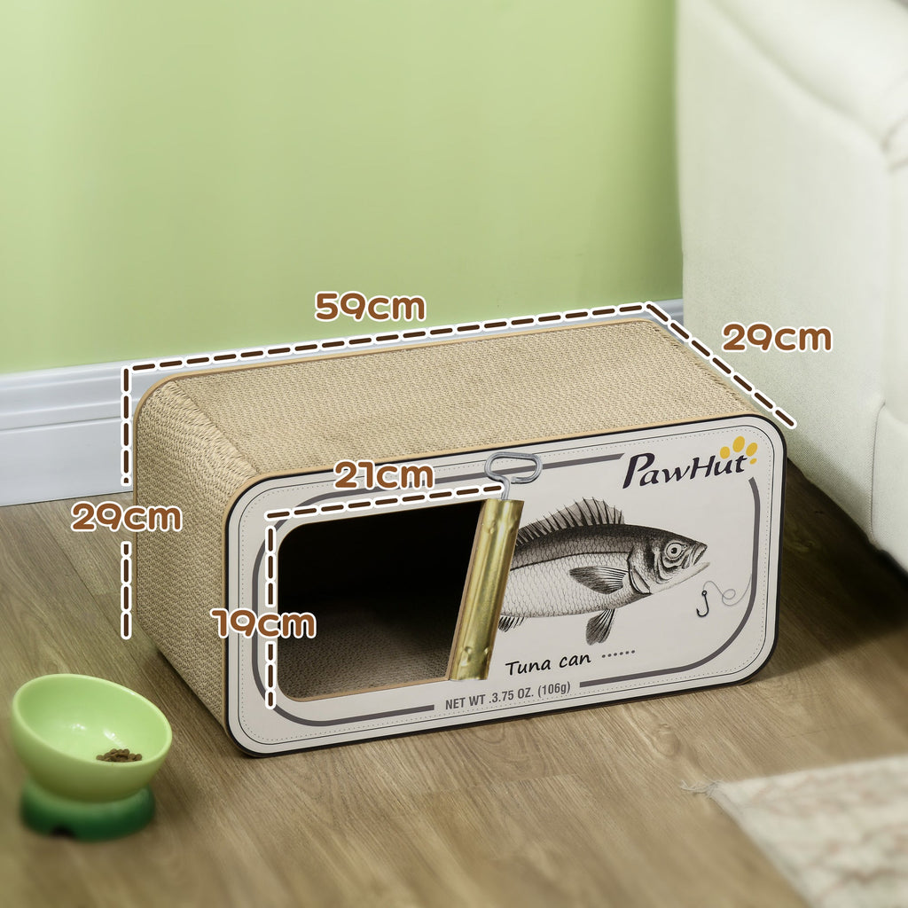 2 in 1 Cat Scratching Board, Cardboard Cat House with Catnip, Canned Tuna Design-2