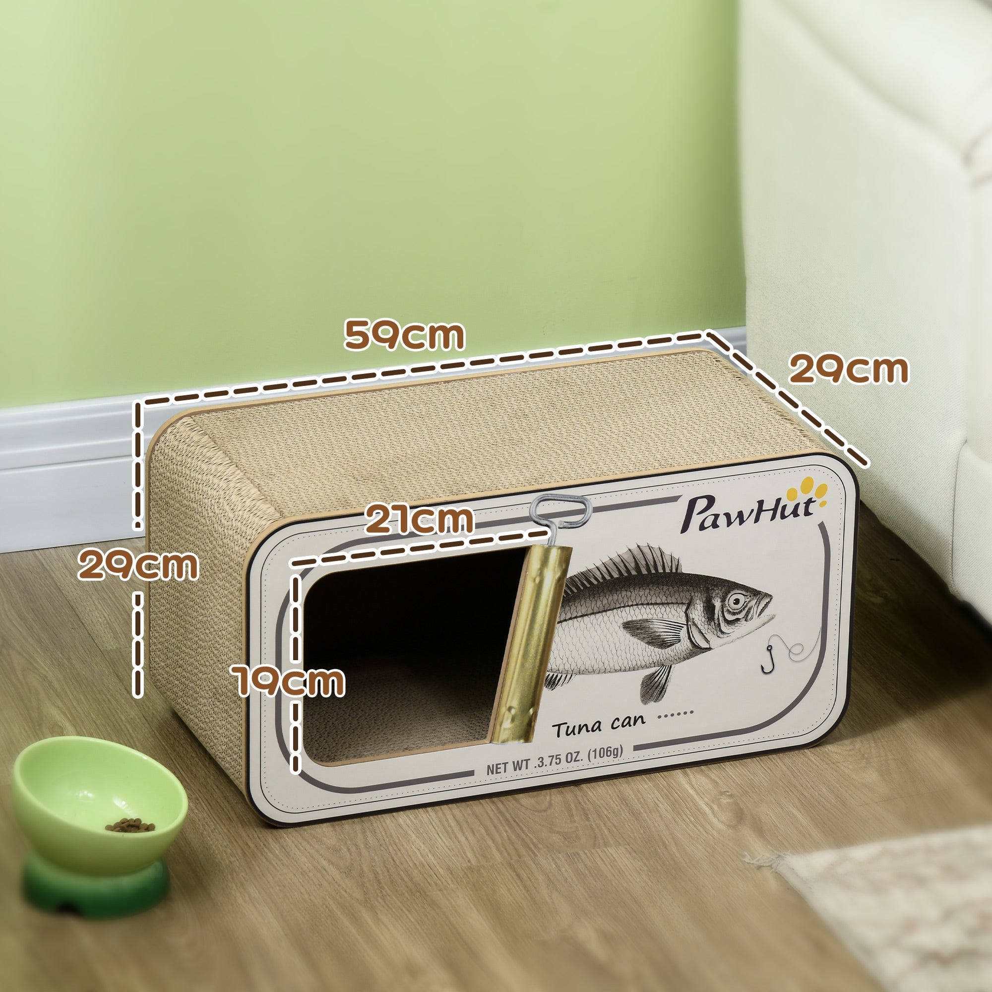 2 in 1 Cat Scratching Board, Cardboard Cat House with Catnip, Canned Tuna Design-2