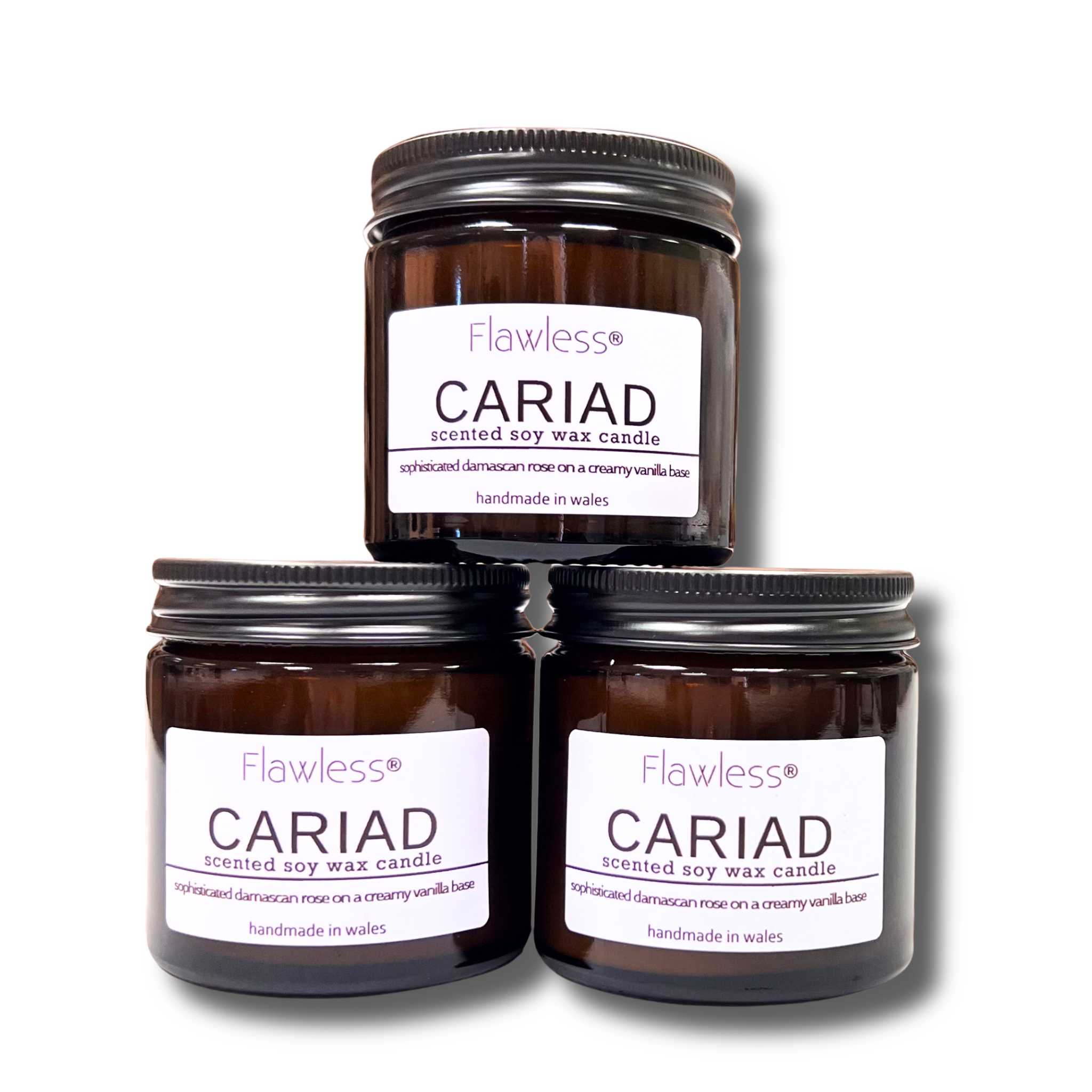 Rose and Vanilla Vegan Scented Candle - Cariad-2