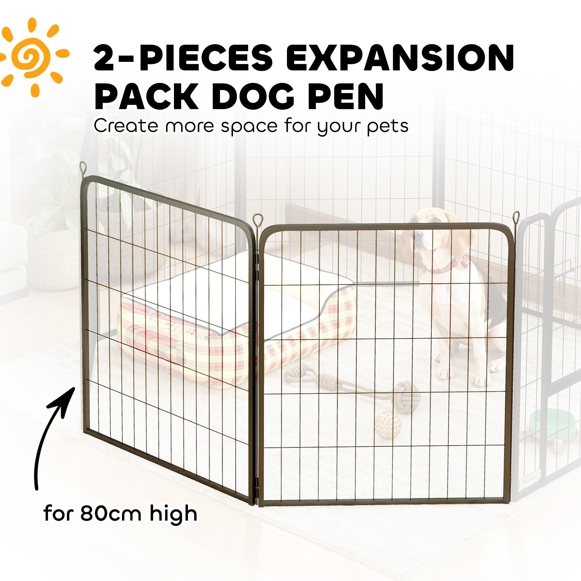 2 Piece Dog Pen Expansion Pack for 80cm High Animal Pen with 3 Connecting Stakes-3
