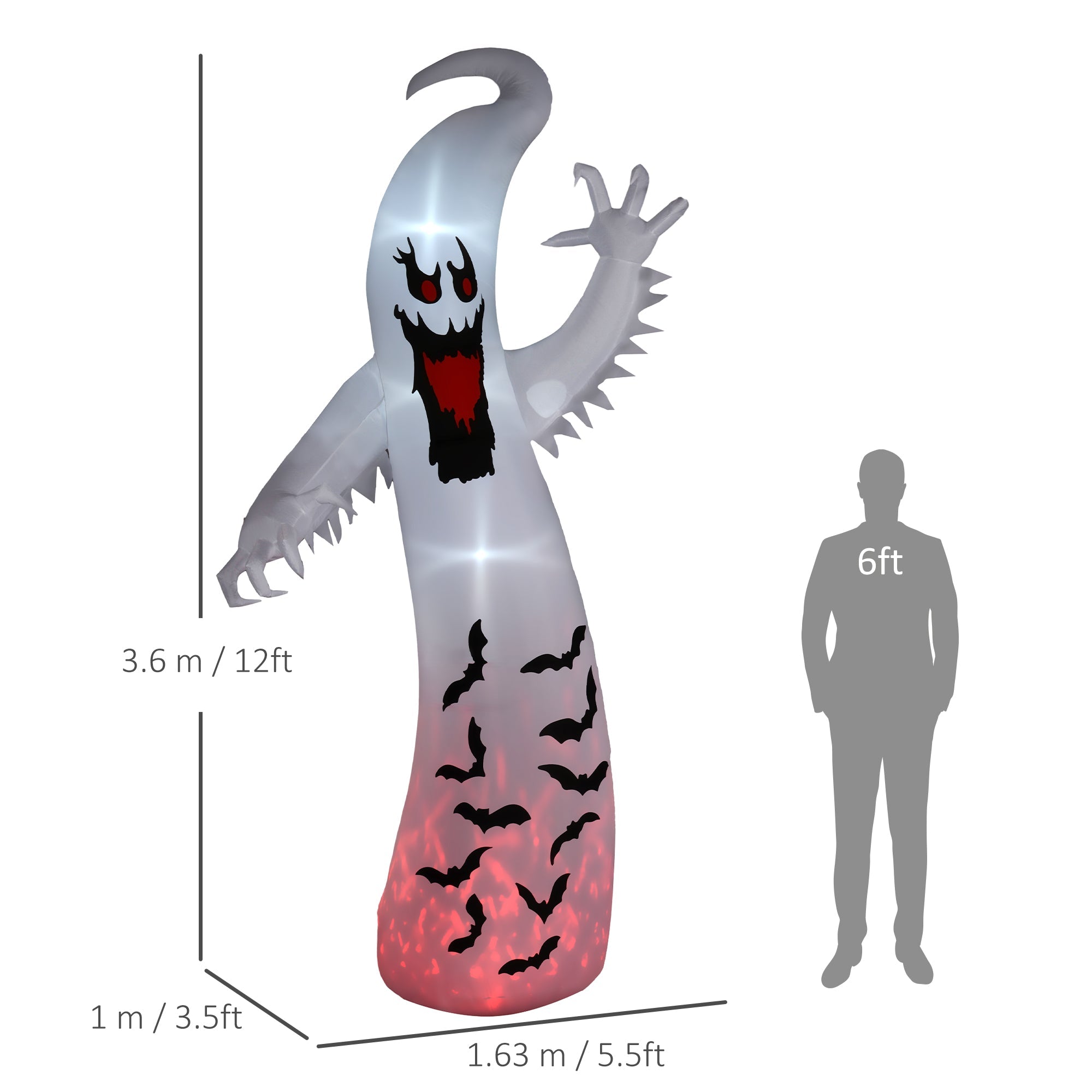 11.8ft Scary Inflatable Ghost Halloween Decoration, with Accessories-2