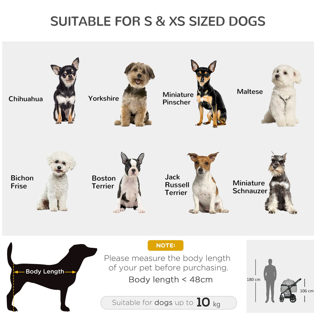 2-In-1 Design No-Zip Pet Stroller Detachable Bag Travel Trolley with Shock-absorbing System Brake Basket Adjustable Handlebar Safety Leash Grey-3