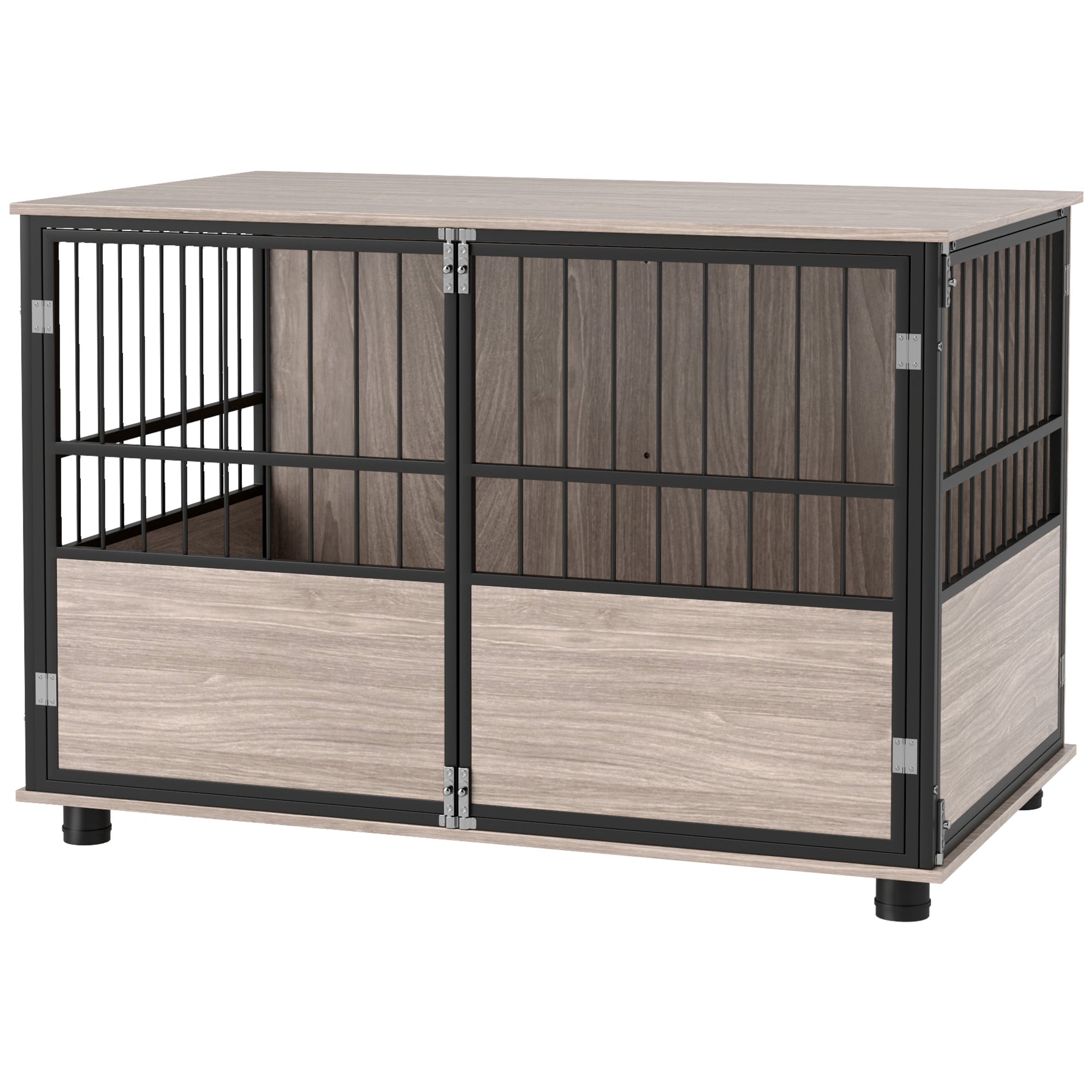 100cm Furniture Style Dog Crate Dog Cage End Table Indoor with 3 Doors Soft Washable Cushion, for Large Sized Dogs-0
