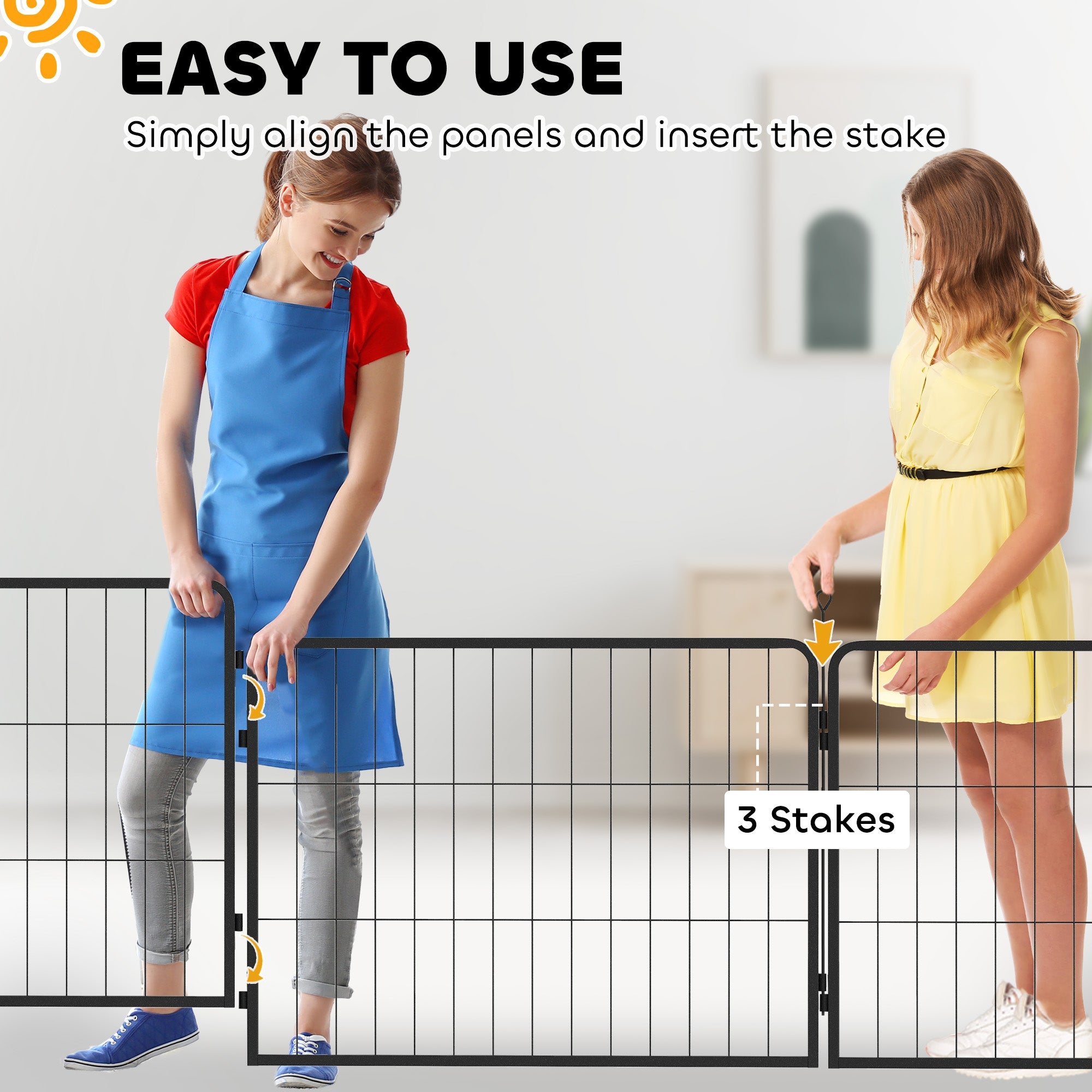 2 Piece Dog Pen Expansion Pack for 60cm High Pet Playpen with 3 Stakes, for Small Dogs-4