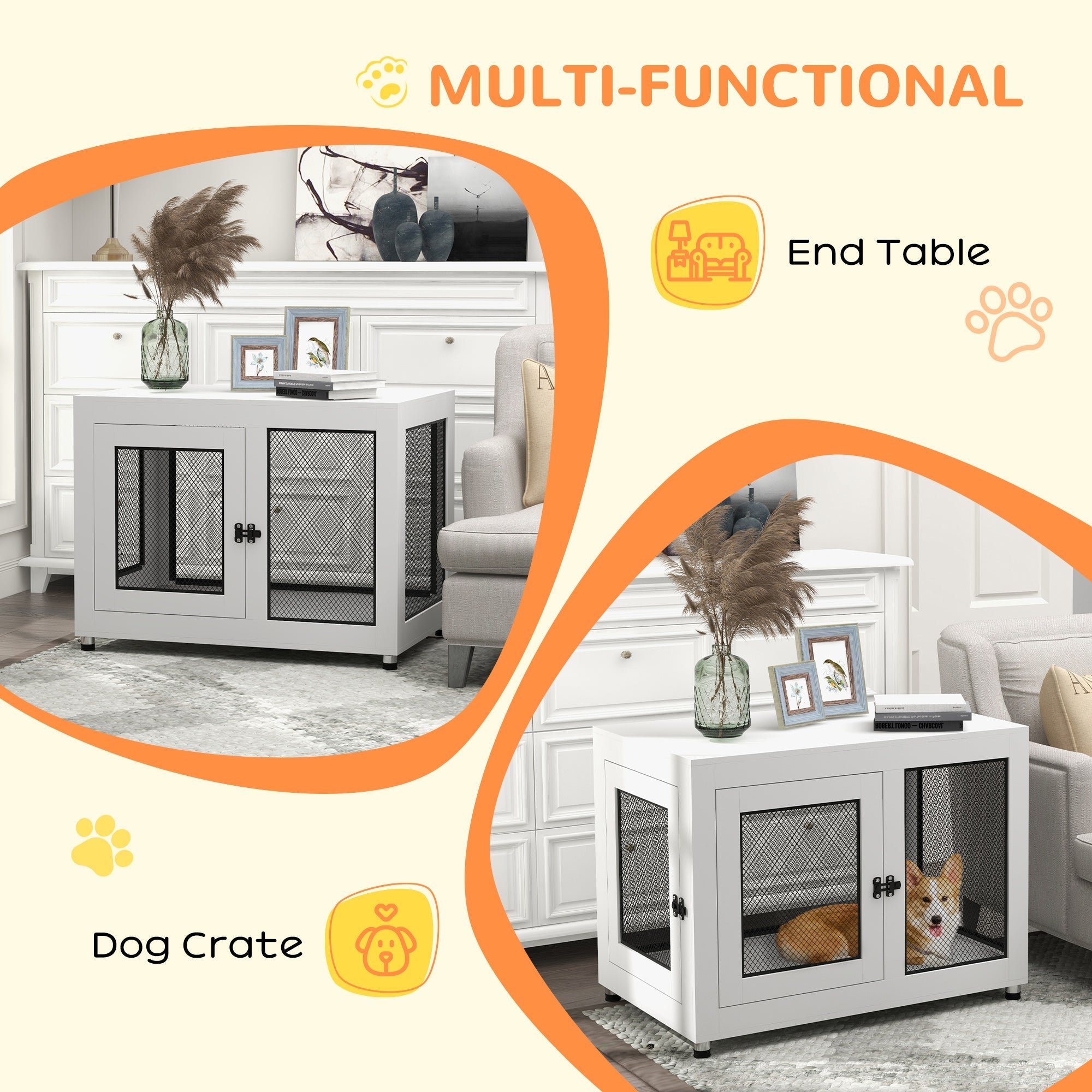2-in-1 Dog Cage & Side Table, with Two Doors, Cushion, for Large Dogs-4