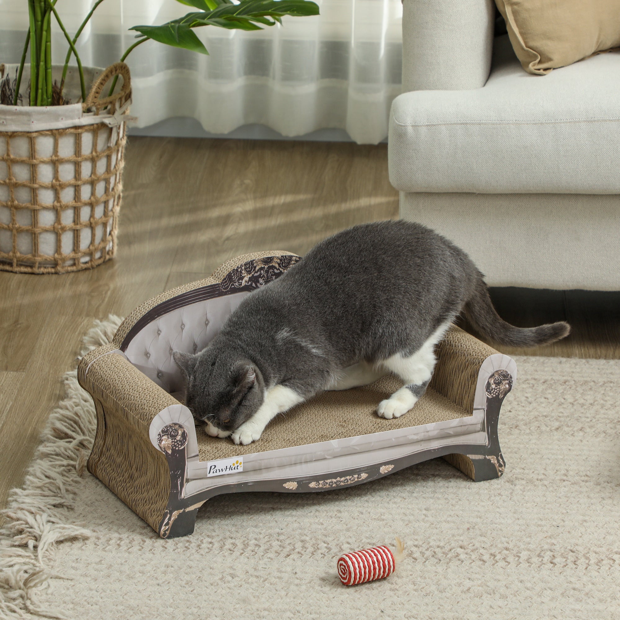 2-in-1 Cat Scratcher with Organic Catnip for Indoor Cats, 29.5 x 56 x 26cm, Brown-1