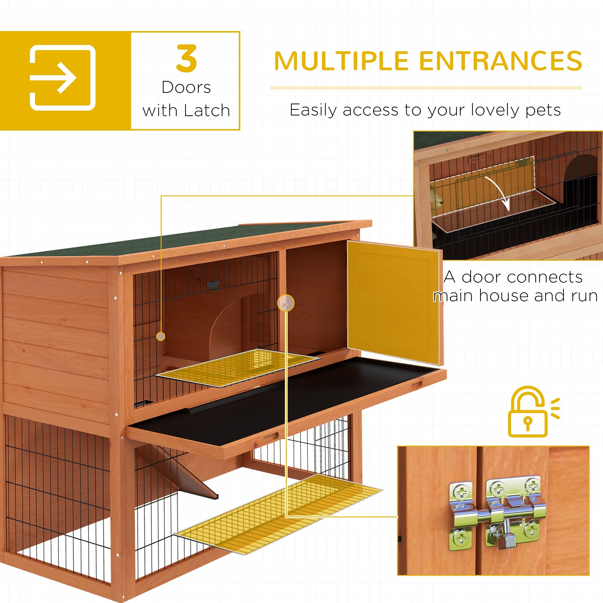 2 Tier Antiseptic Wood Rabbit Hutch with Run Outdoor 92cm Orange-3