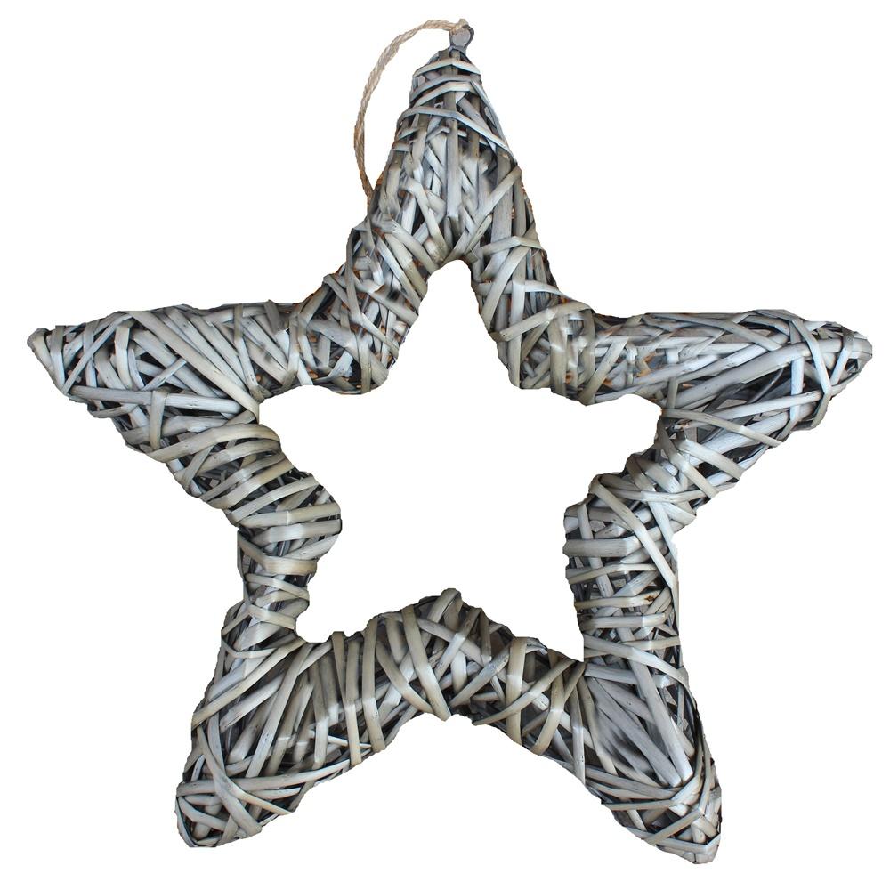 Antique Wash Wicker Open Star Christmas Decoration-0
