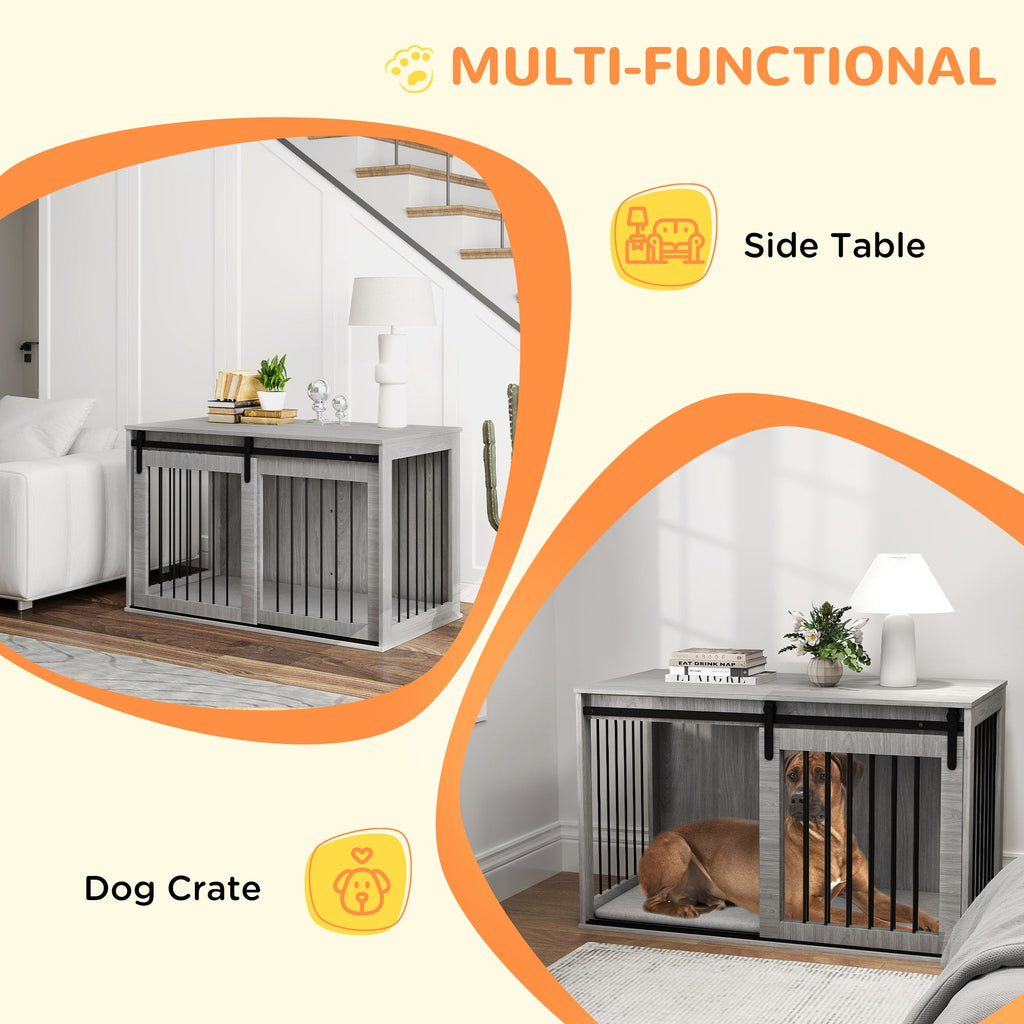 118cm Dog Crate Furniture with Removable Cushion for Extra Large Dogs - Grey-4
