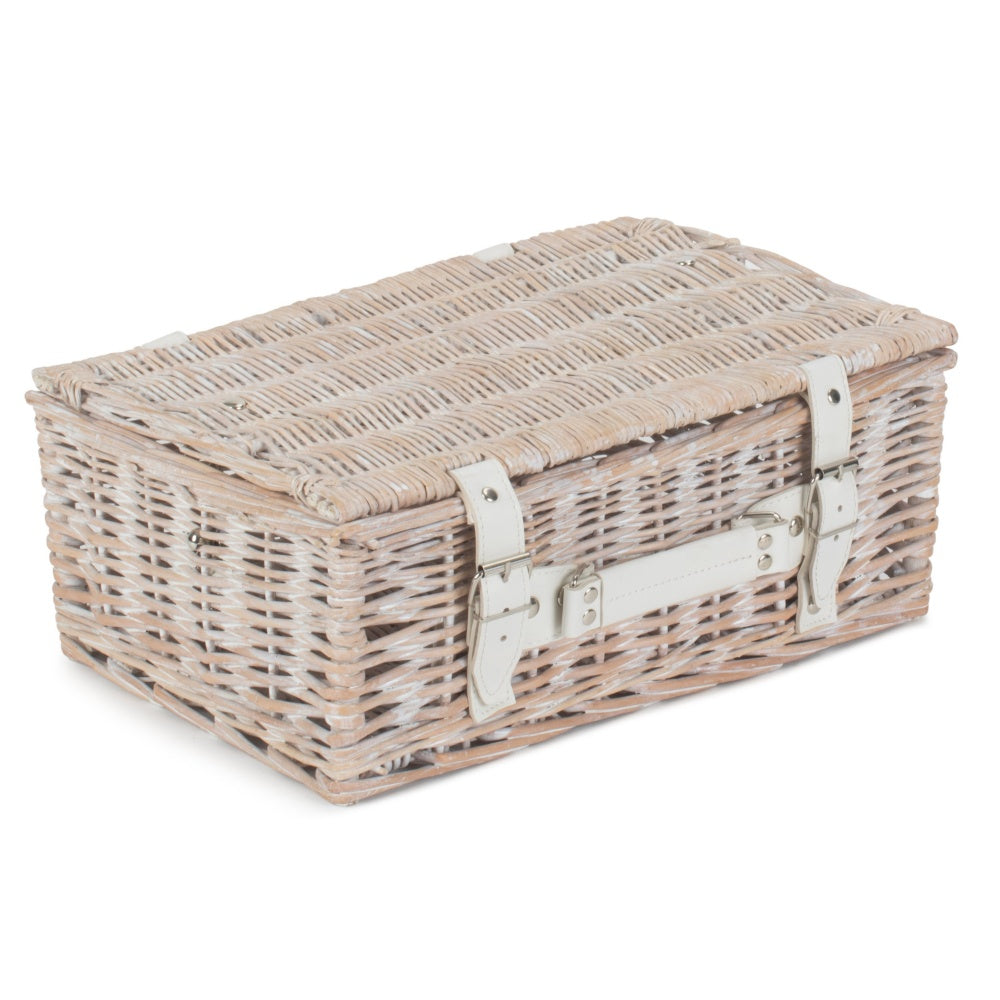 36cm White Wash Willow Wicker Picnic Basket-2