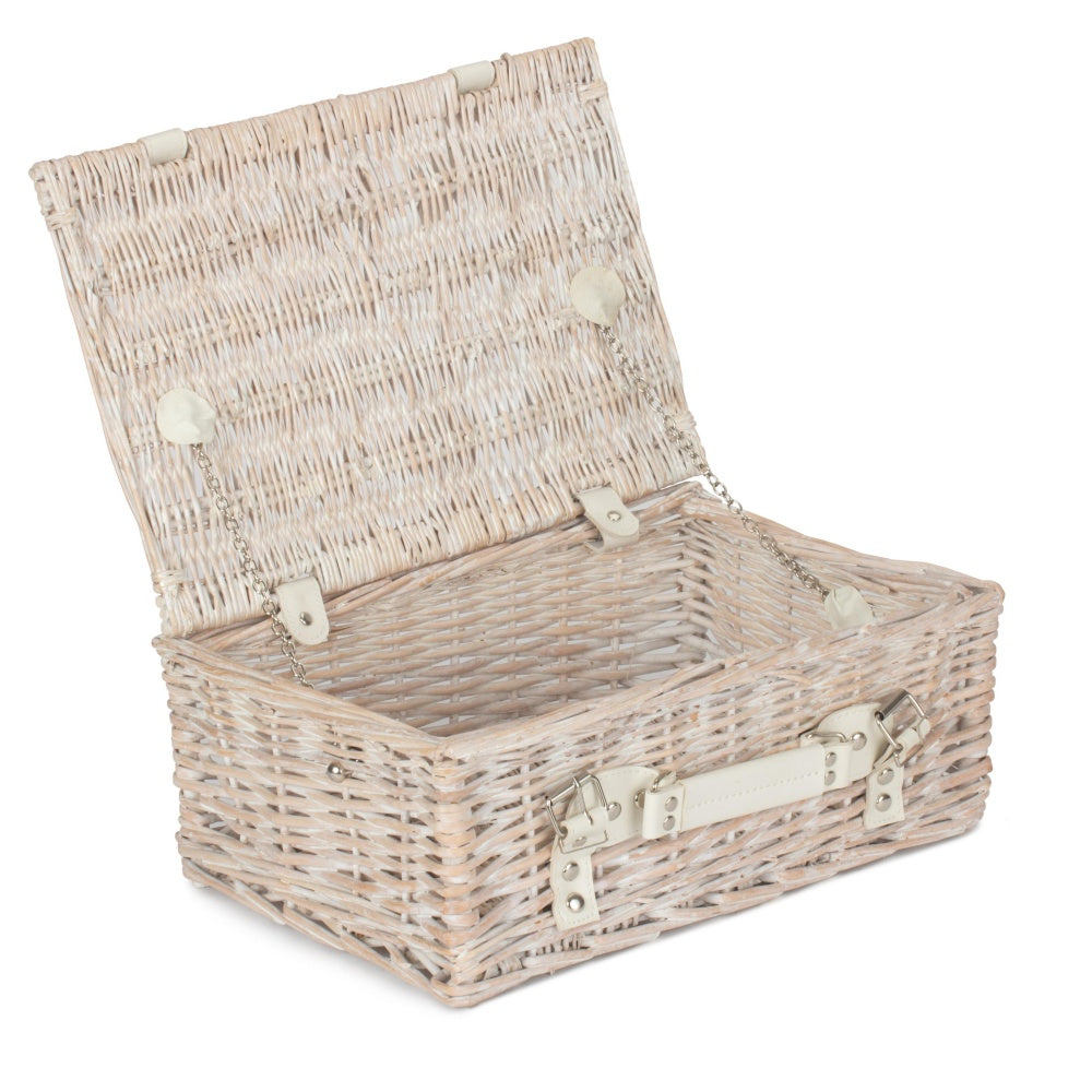 36cm White Wash Willow Wicker Picnic Basket-1