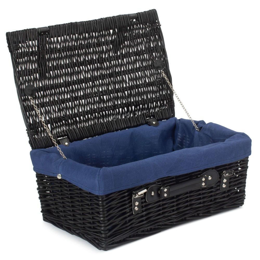 36cm Empty Black Willow Picnic Basket With Cotton Lining-6