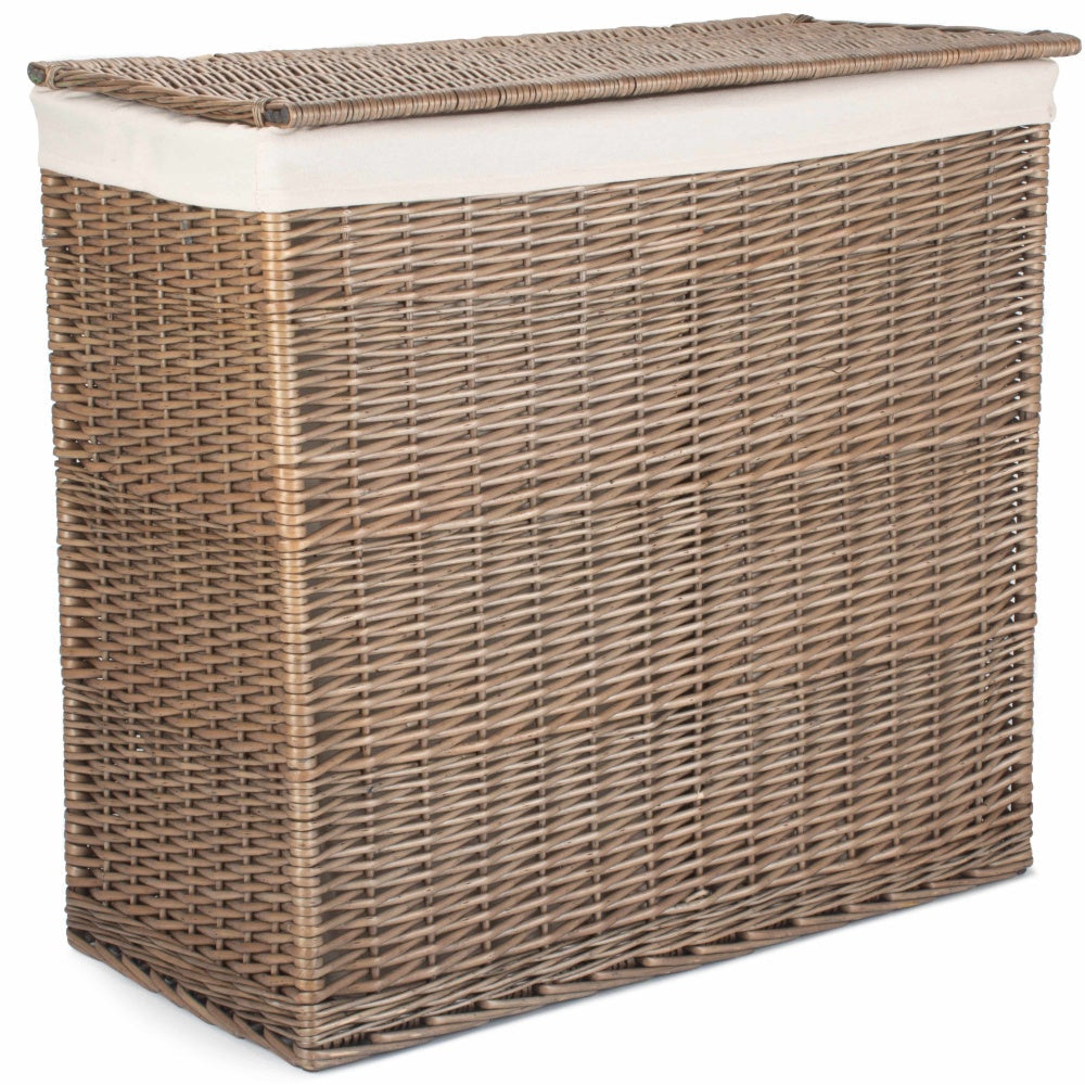 Large Rectangular Partition Wicker Laundry Basket-3