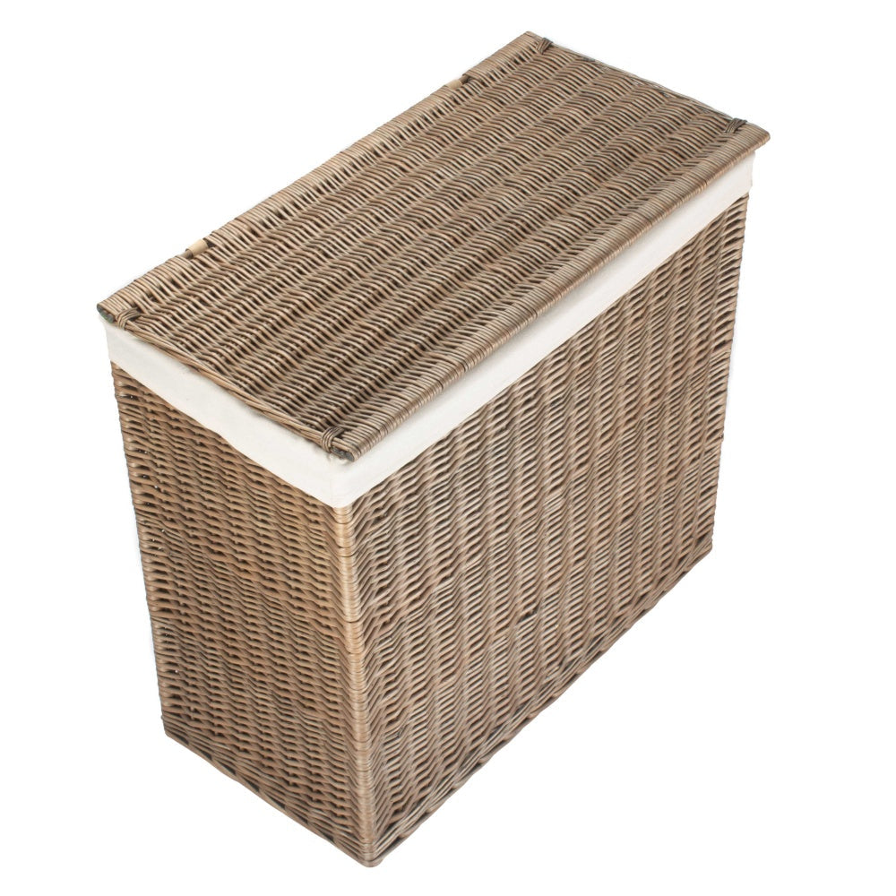 Large Rectangular Partition Wicker Laundry Basket-1