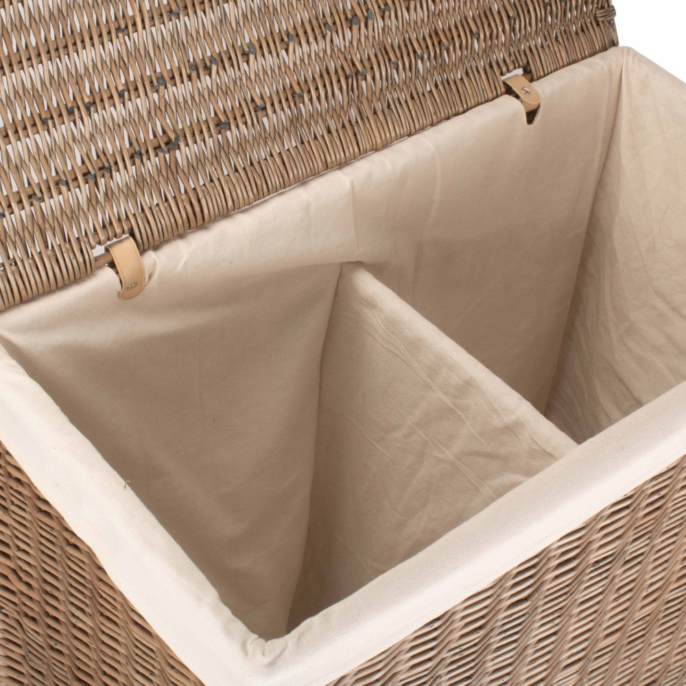 Large Rectangular Partition Wicker Laundry Basket-2