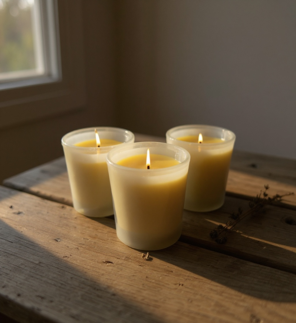 Beeswax Votive Candles x 3 Made with Pure Beeswax from our Home Apiary in the Lincolnshire Wolds-0