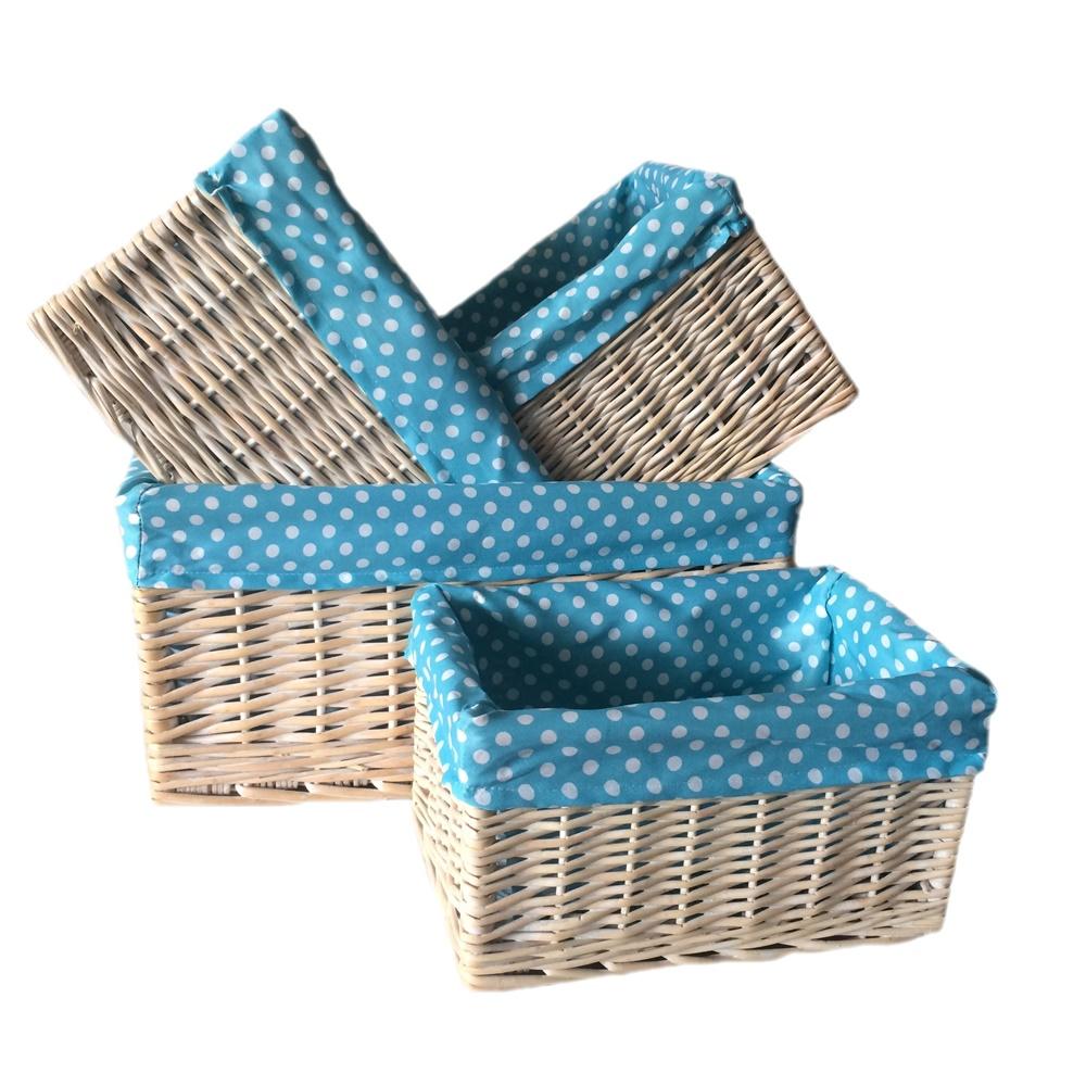 Blue Spotty Lined Wicker Storage Basket-0