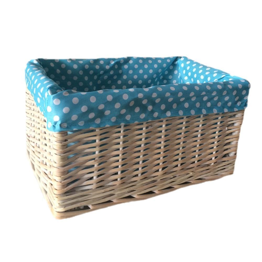 Blue Spotty Lined Wicker Storage Basket-1