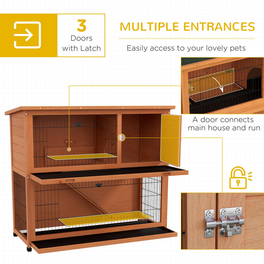2 Tier Antiseptic Wood Rabbit Hutch with Run Outdoor Orange-3