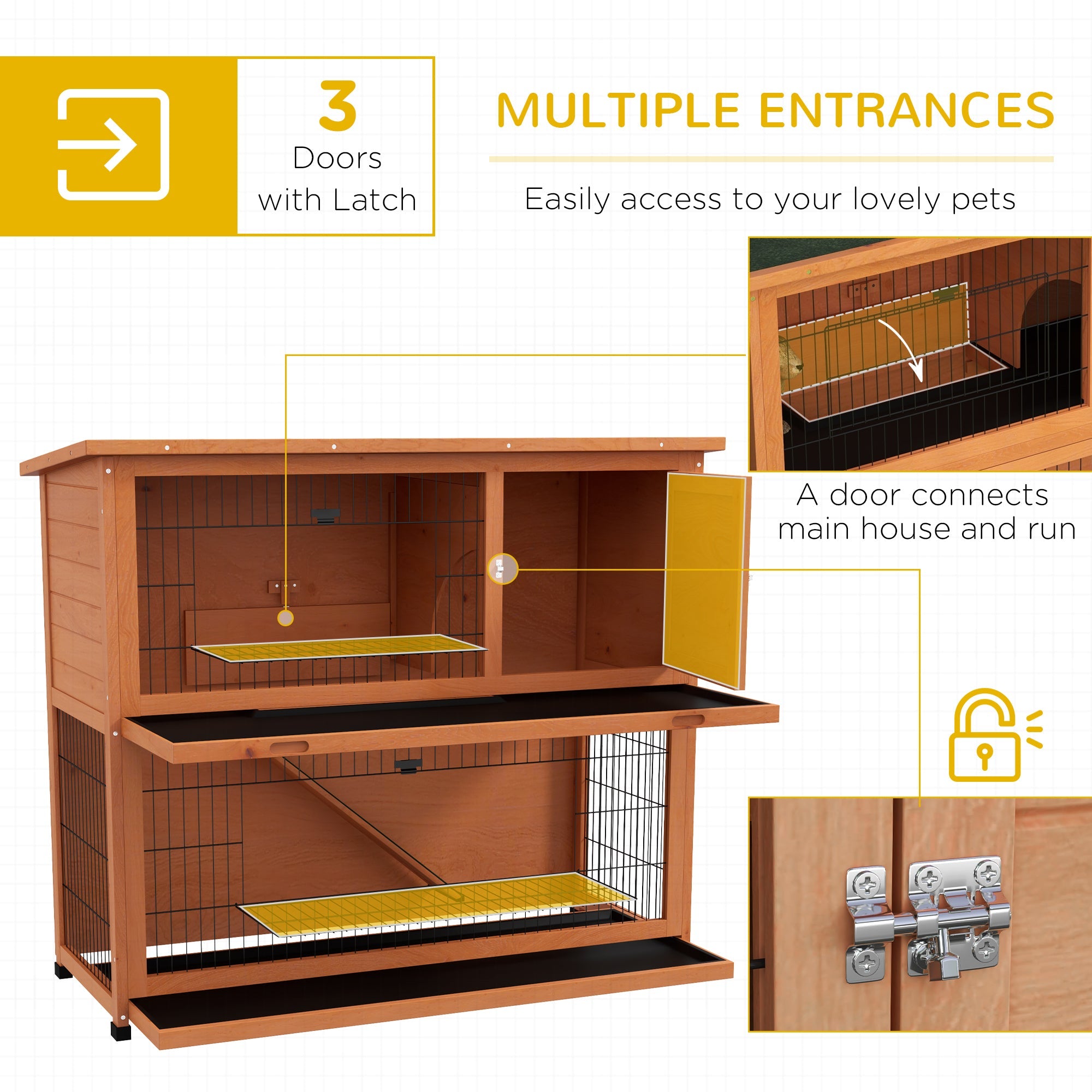 2 Tier Antiseptic Wood Rabbit Hutch with Run Outdoor Orange-3
