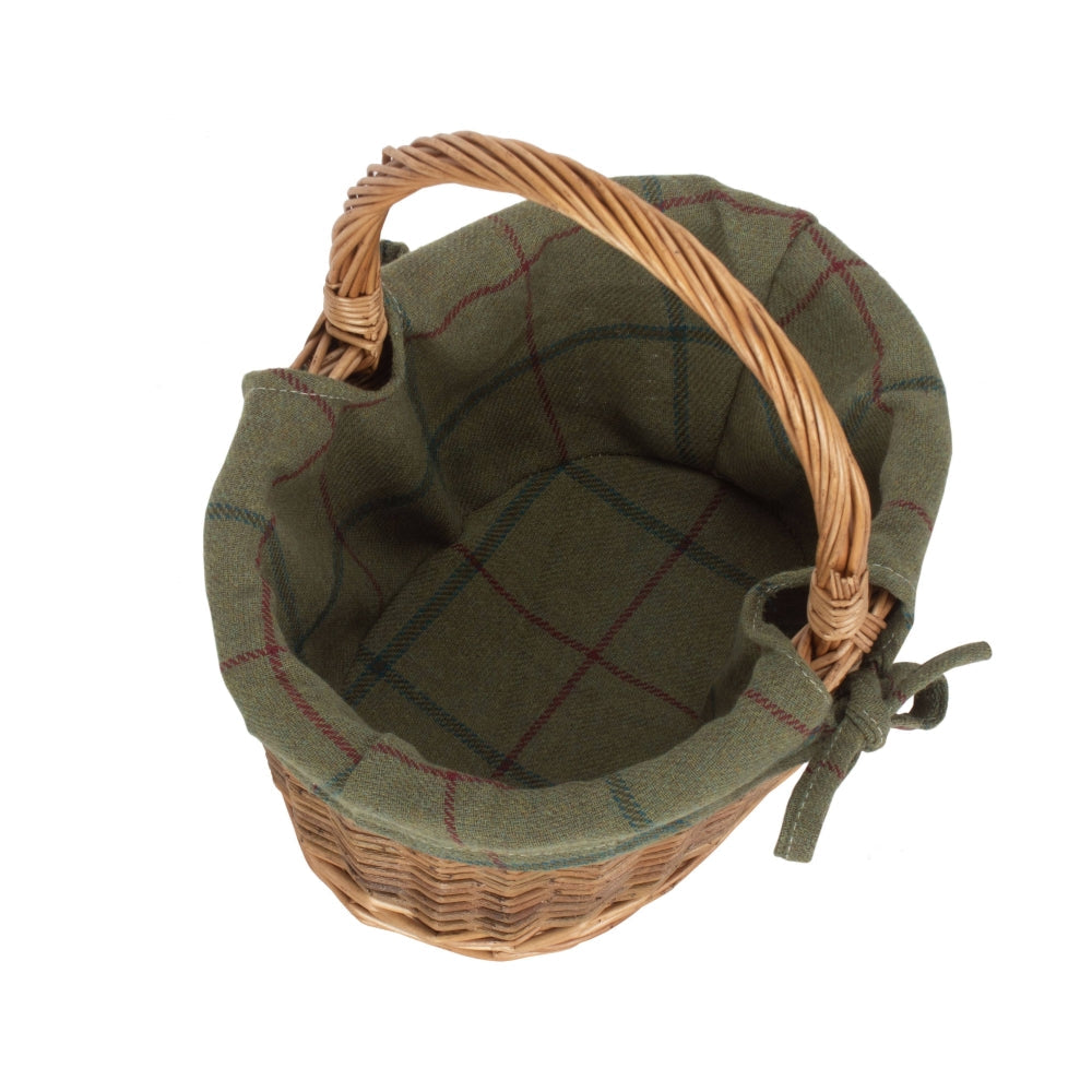 Green Tweed Lined Country Oval Wicker Shopping Basket-2