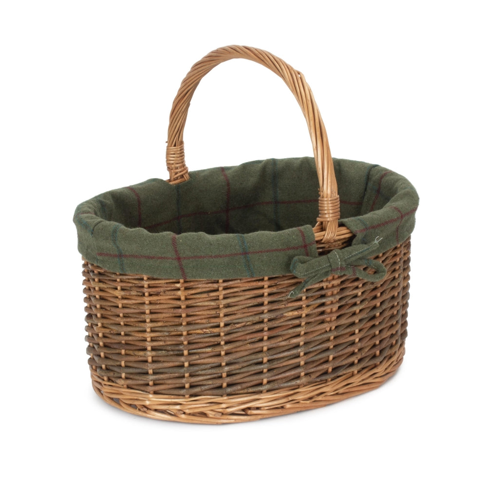 Green Tweed Lined Country Oval Wicker Shopping Basket-5
