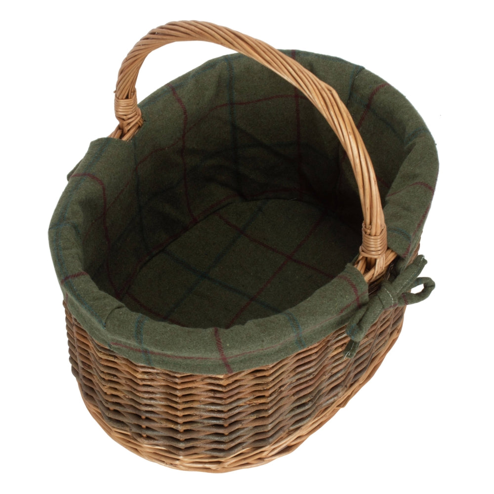 Green Tweed Lined Country Oval Wicker Shopping Basket-4