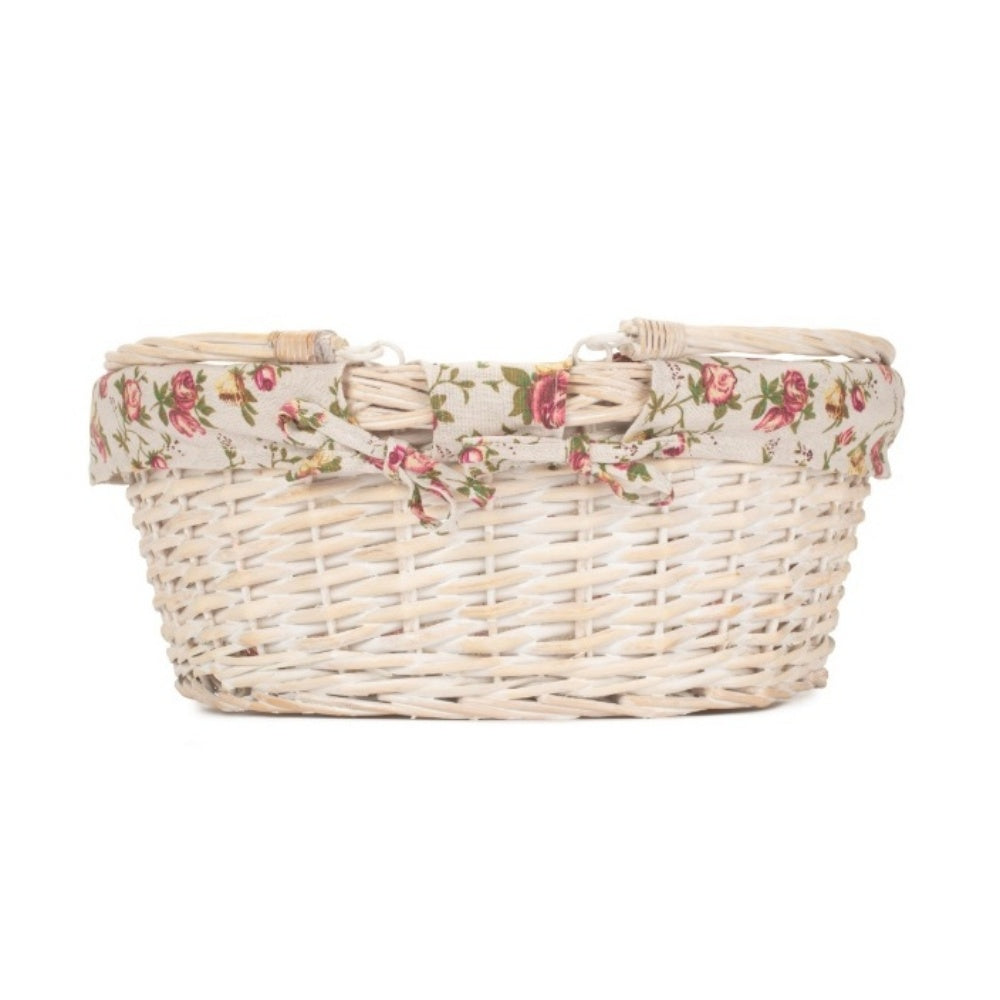 Whitewash Swing Handle Wicker Shopping Basket with Garden Rose Lining-2