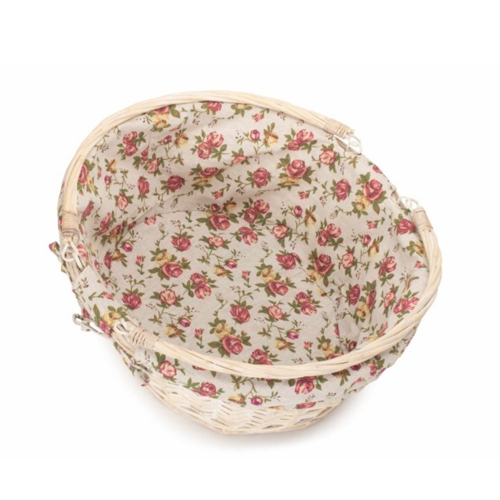 Whitewash Swing Handle Wicker Shopping Basket with Garden Rose Lining-3