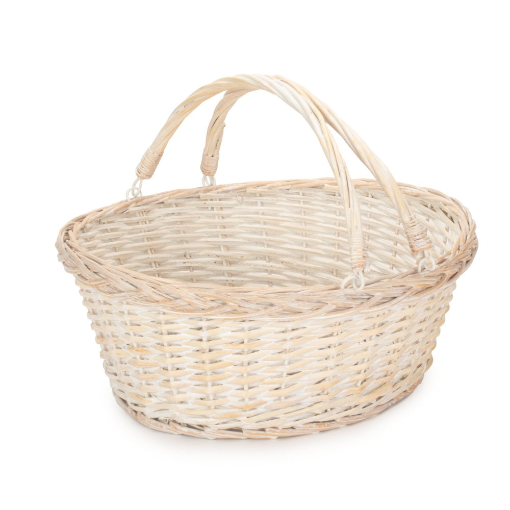 Unlined Whitewash Swing Handle Wicker Shopping Basket-0