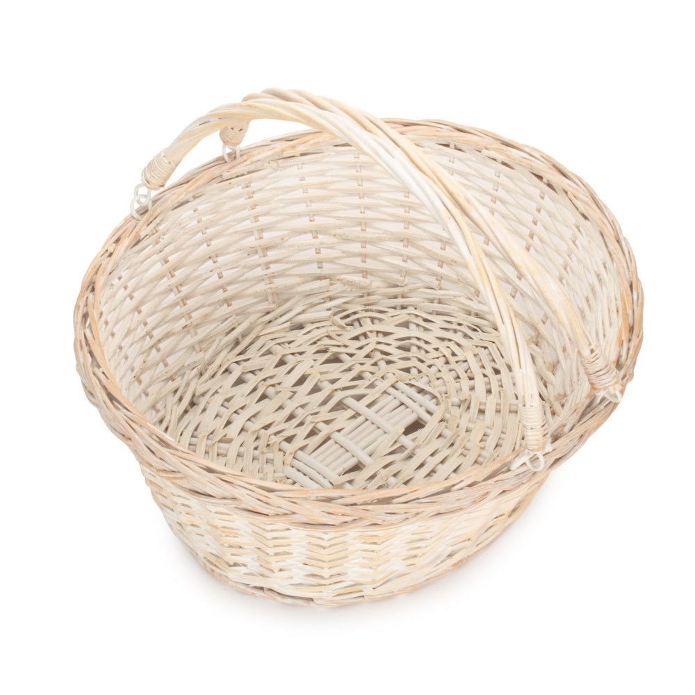 Unlined Whitewash Swing Handle Wicker Shopping Basket-1