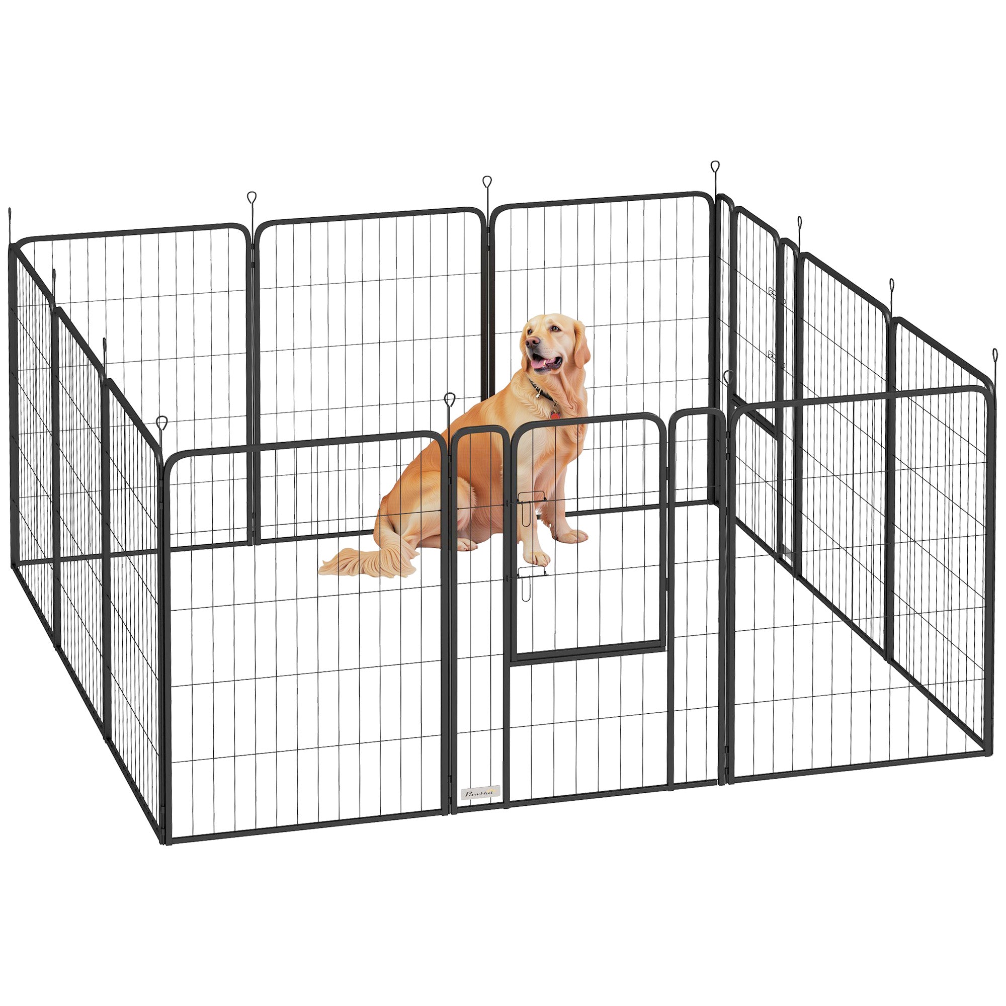 12 Panels Heavy Duty Dog Playpen with Doors, for Large Dogs, 100cm High, Black-0