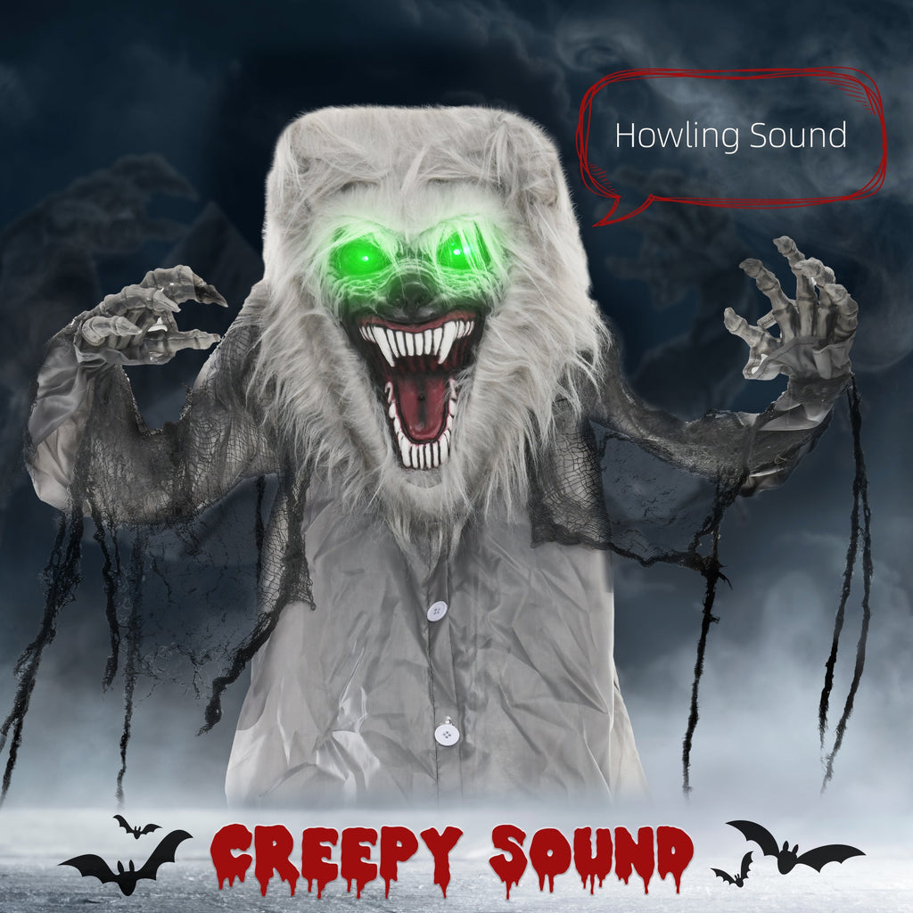 6'8" Skeleton Werewolf Halloween Animatronic, with Glowing Eyes-3