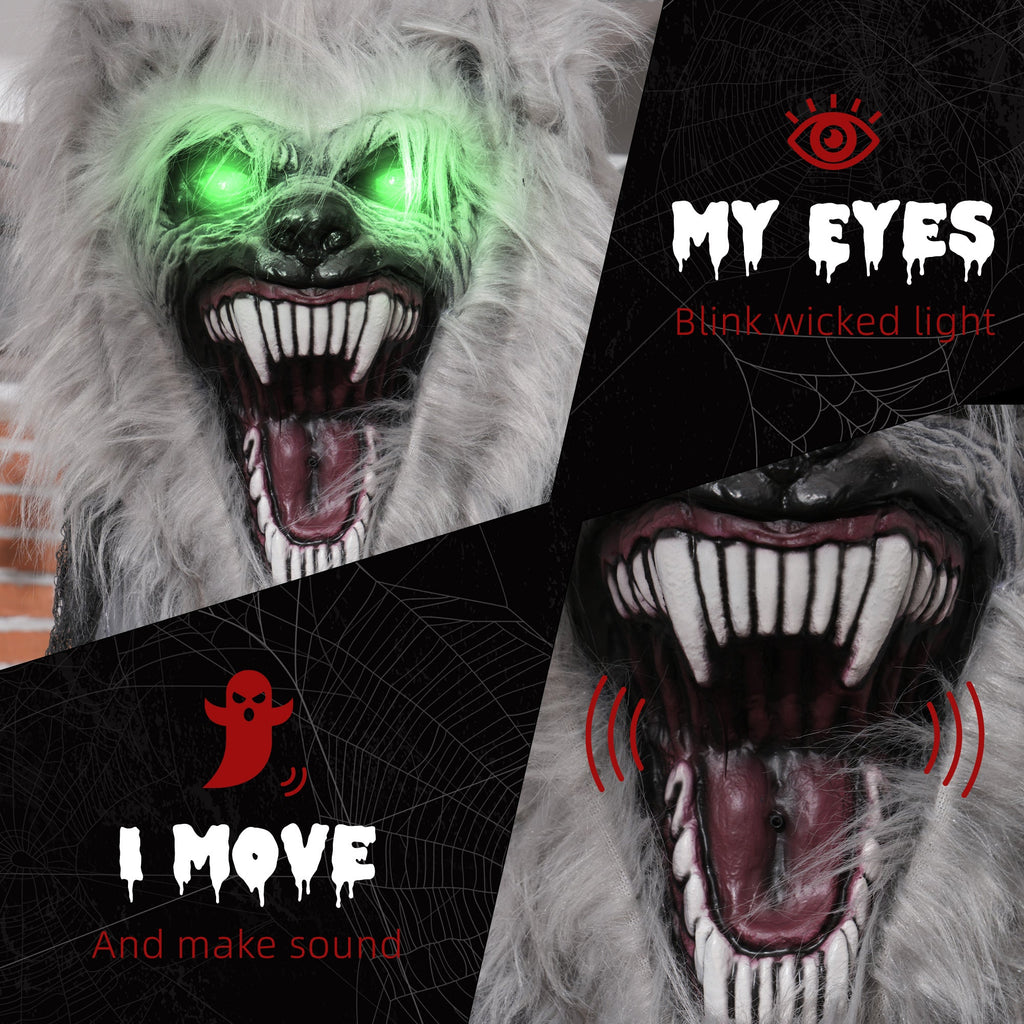 6'8" Skeleton Werewolf Halloween Animatronic, with Glowing Eyes-4