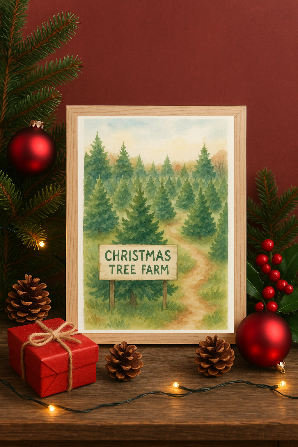 Christmas Tree Farm Wall Art – Rustic Holiday Pine Forest Print-0