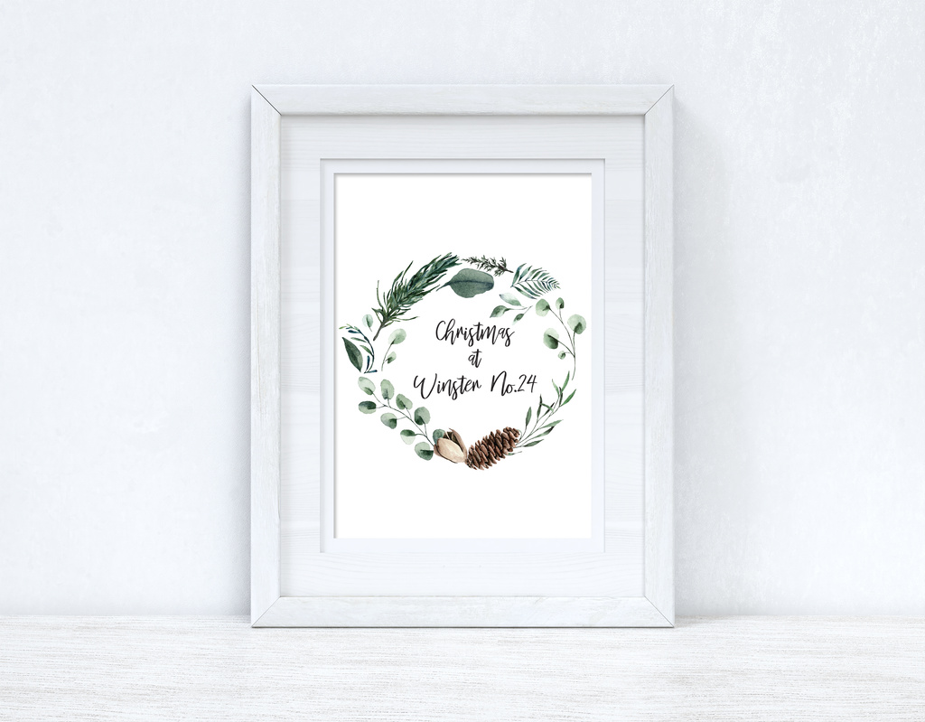 Personalised Custom Wording Christmas At Acorn Wreath Christmas Seasonal Wall Home Decor Print-1