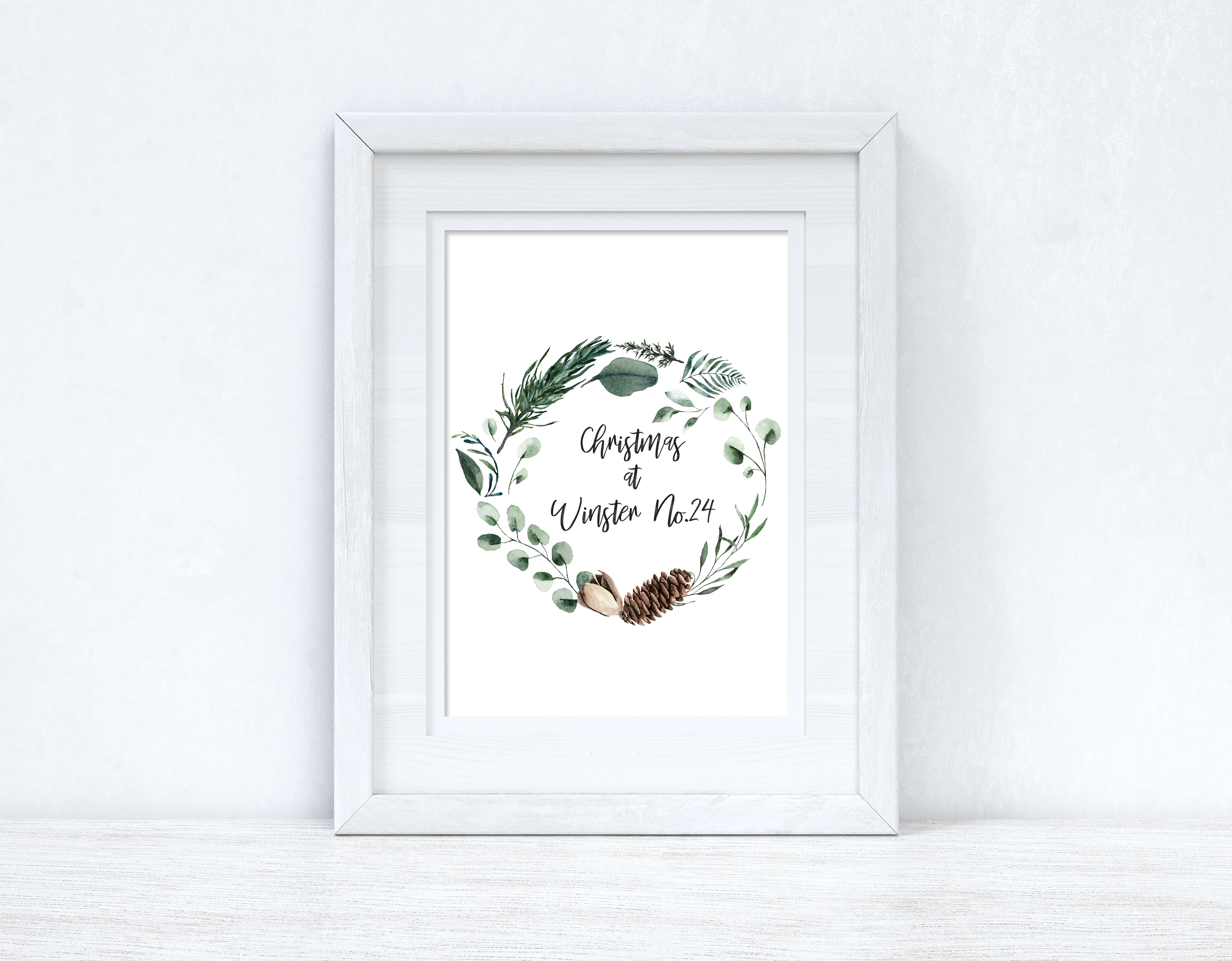 Personalised Custom Wording Christmas At Acorn Wreath Christmas Seasonal Wall Home Decor Print-1