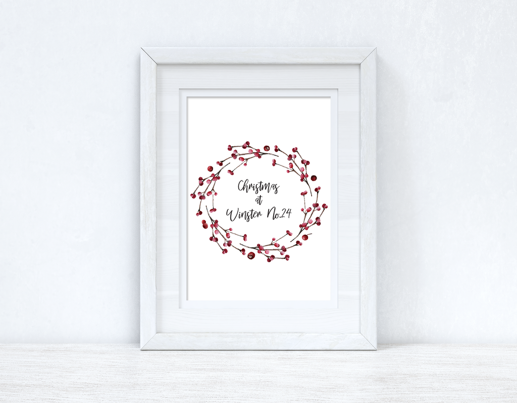 Personalised Custom Wording Christmas At Berry Wreath Christmas Seasonal Wall Home Decor Print-1