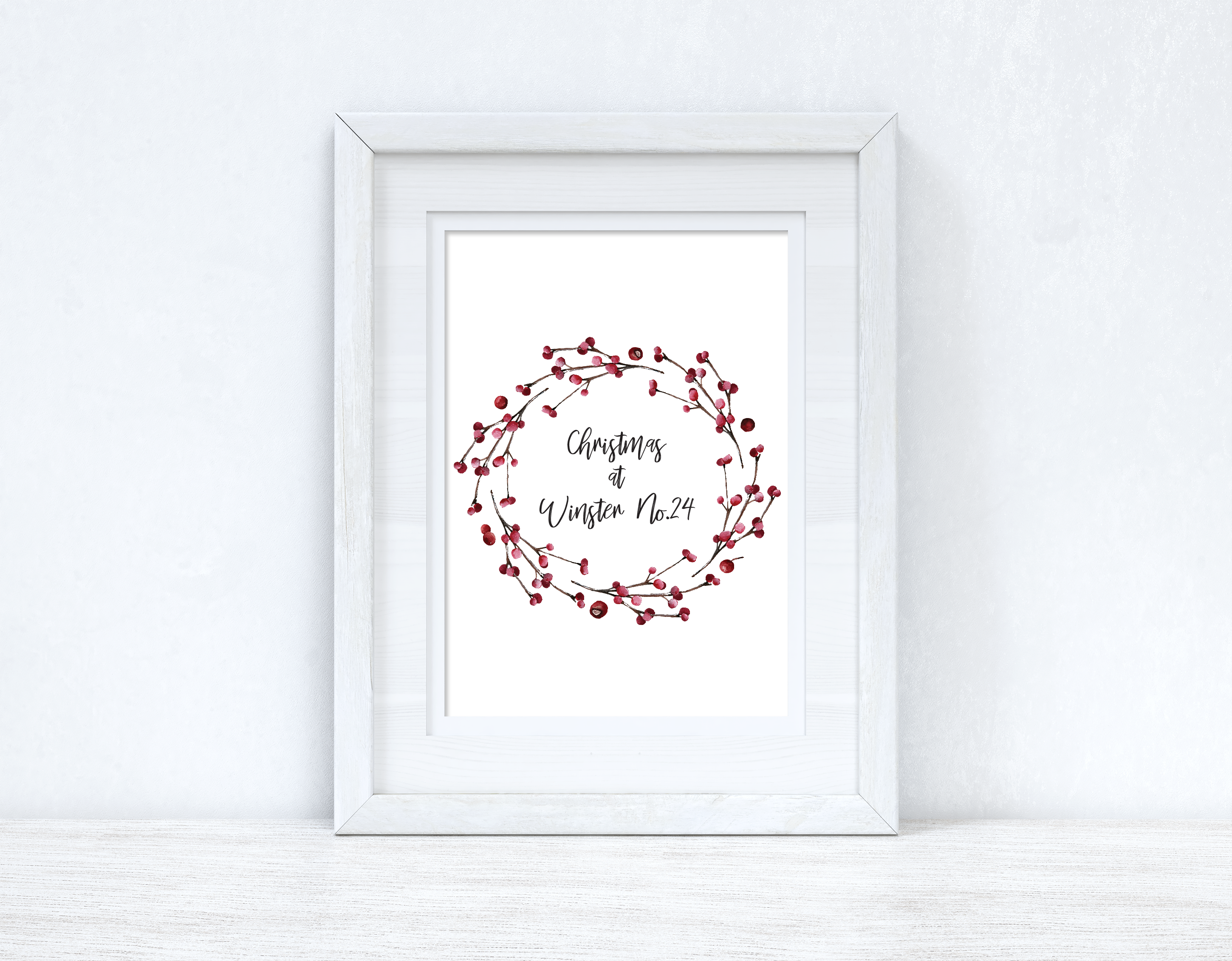 Personalised Custom Wording Christmas At Berry Wreath Christmas Seasonal Wall Home Decor Print-1