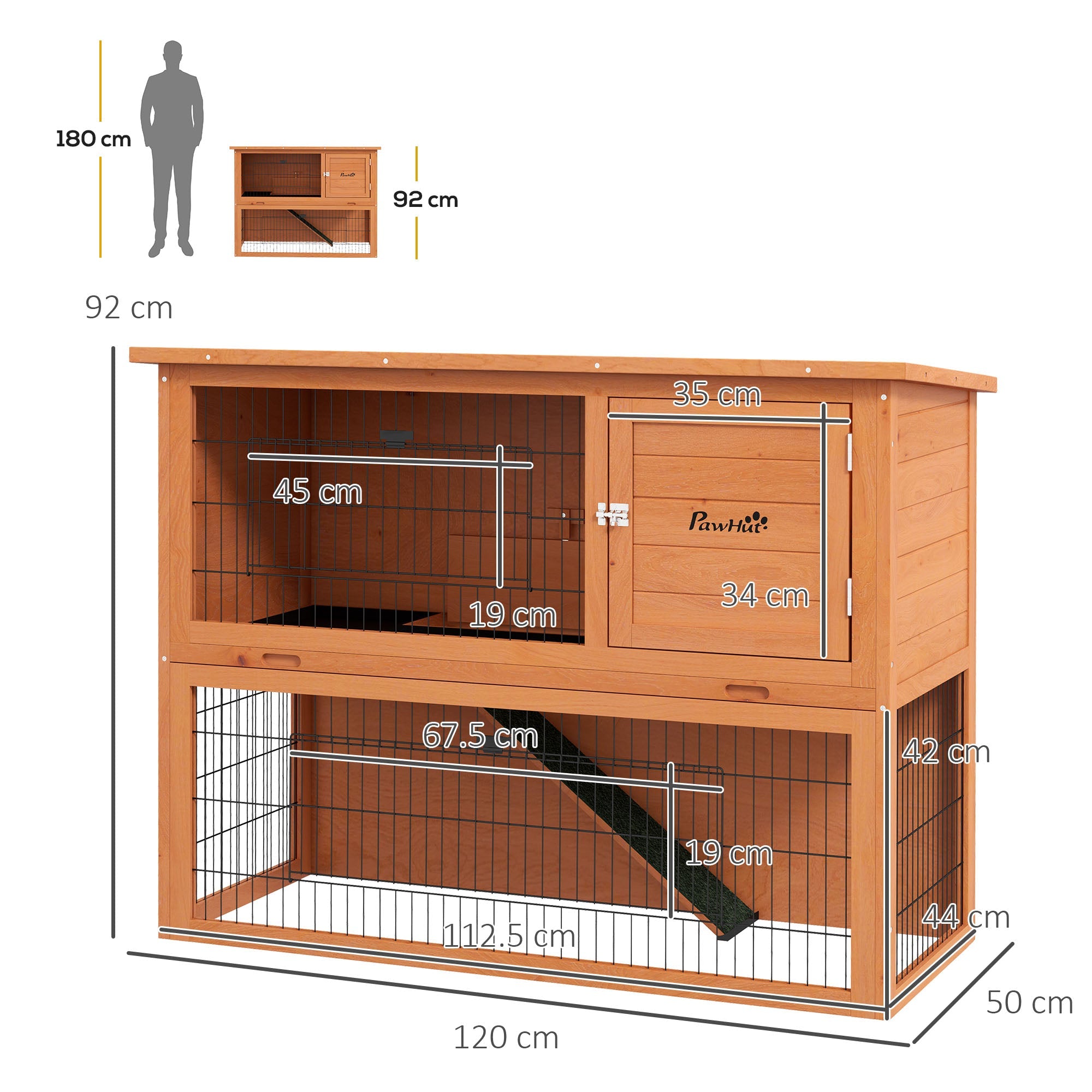 2 Tier Antiseptic Wood Rabbit Hutch with Run Outdoor 92cm Orange-2