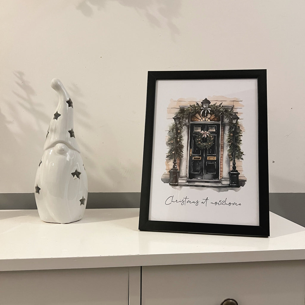 Personalised Christmas At Surname Black Front Door Winter Christmas Seasonal Wall Home Decor Print-0